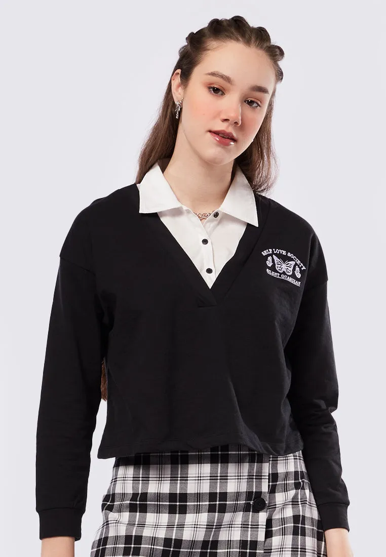 Preppy Long Sleeve Polo Sweatshirt