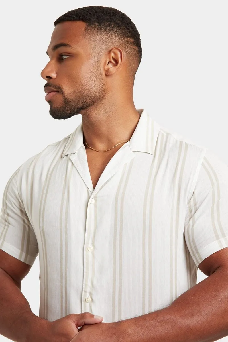Printed Shirt in Stone Retro Stripe