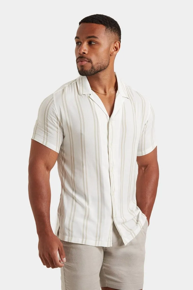 Printed Shirt in Stone Retro Stripe