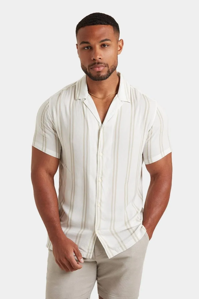 Printed Shirt in Stone Retro Stripe