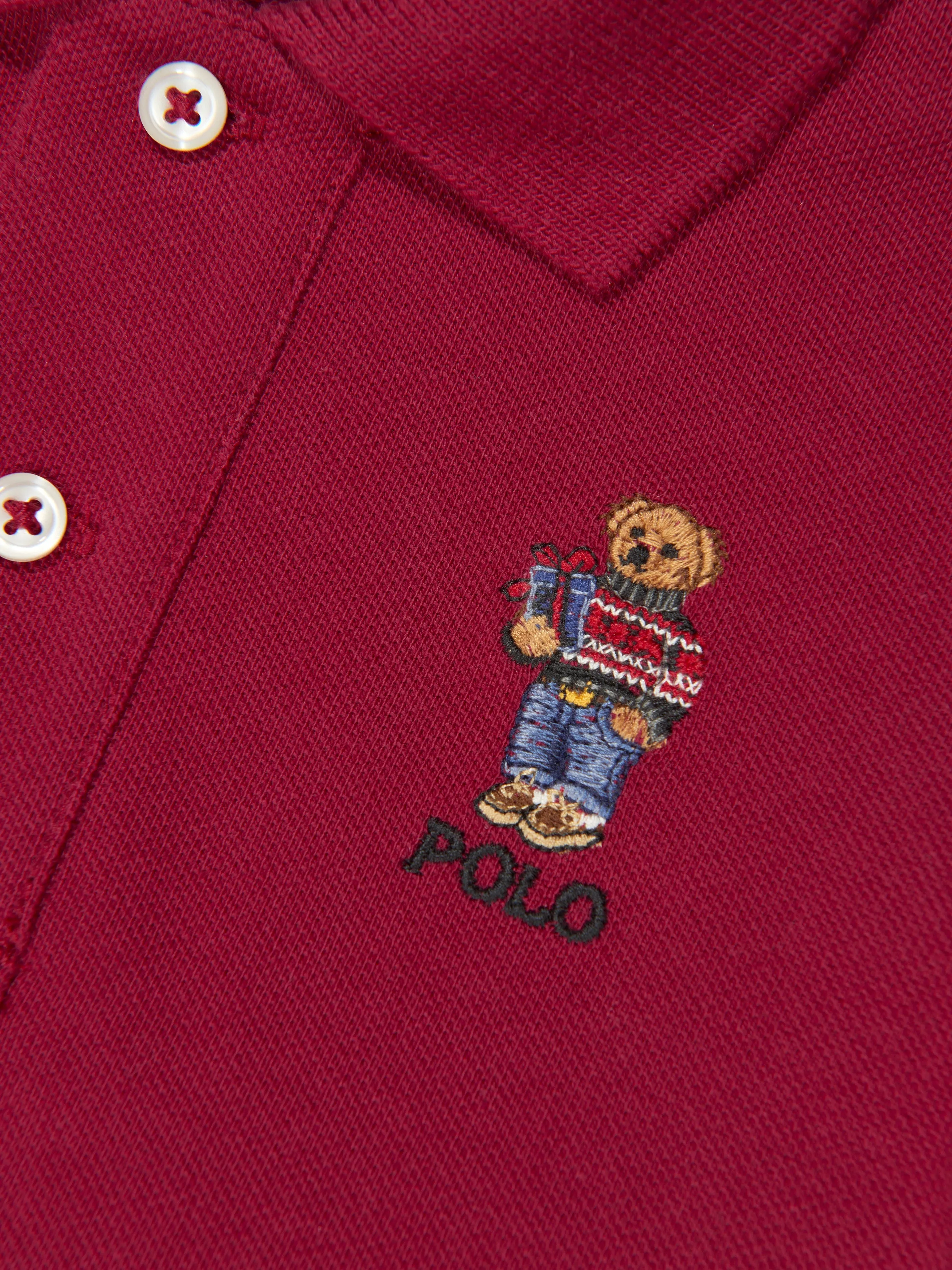 Ralph Lauren Baby Boys Long Sleeve Bear Polo Shirt in Red