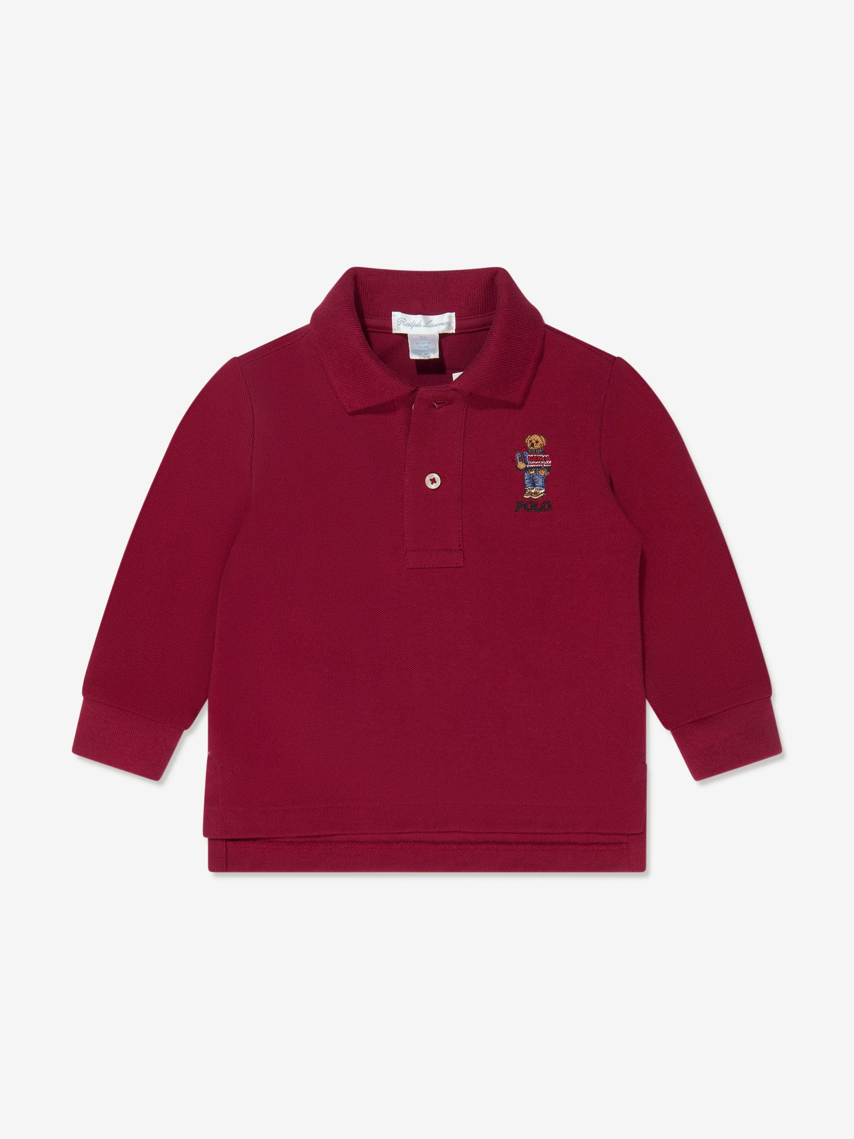Ralph Lauren Baby Boys Long Sleeve Bear Polo Shirt in Red