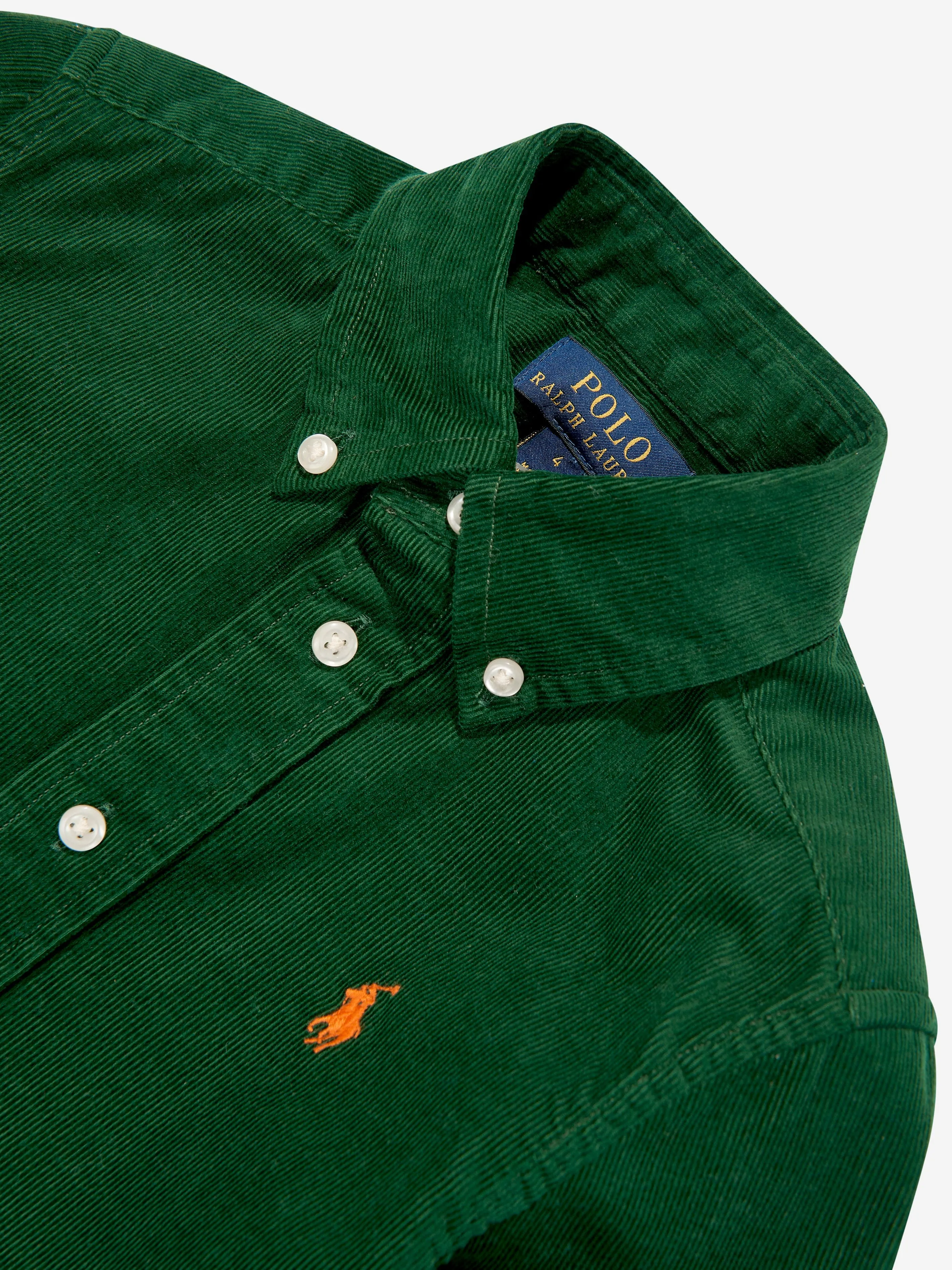 Ralph Lauren Boys Corduroy Logo Shirt in Green
