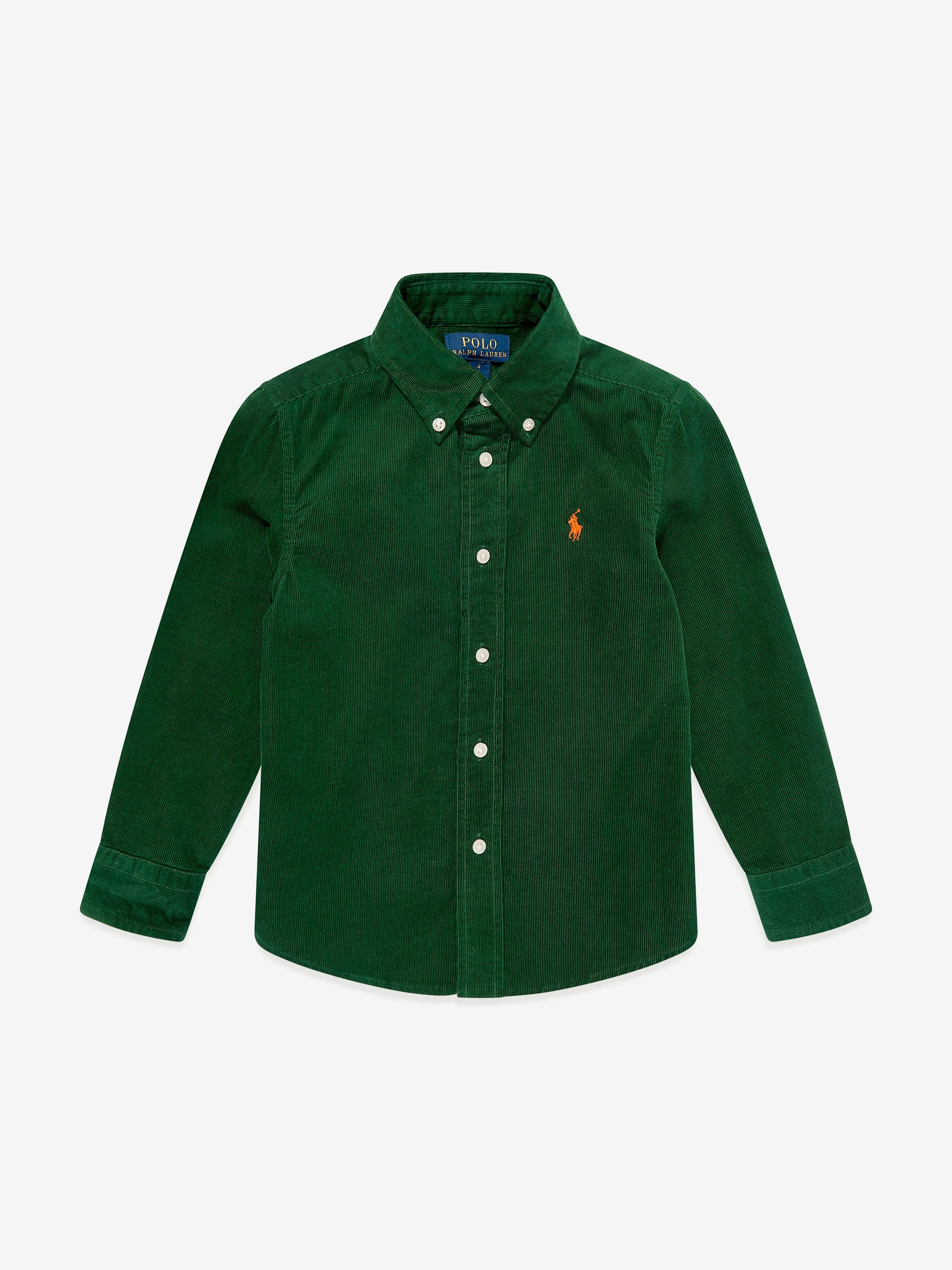 Ralph Lauren Boys Corduroy Logo Shirt in Green