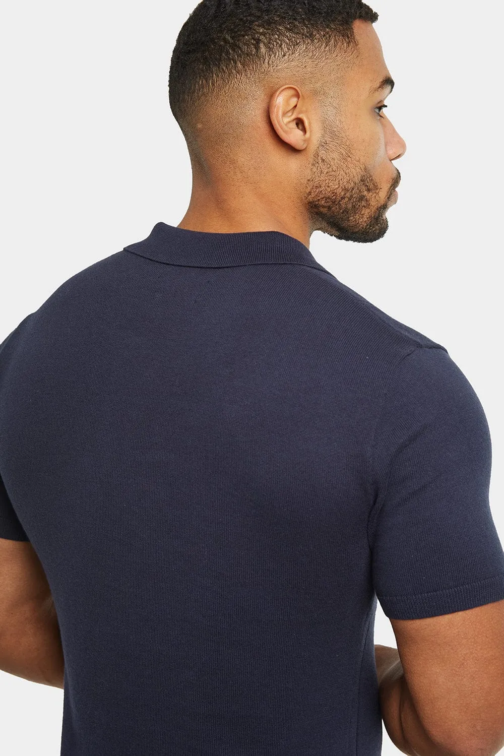 Ribbed Knitted Polo in Slate