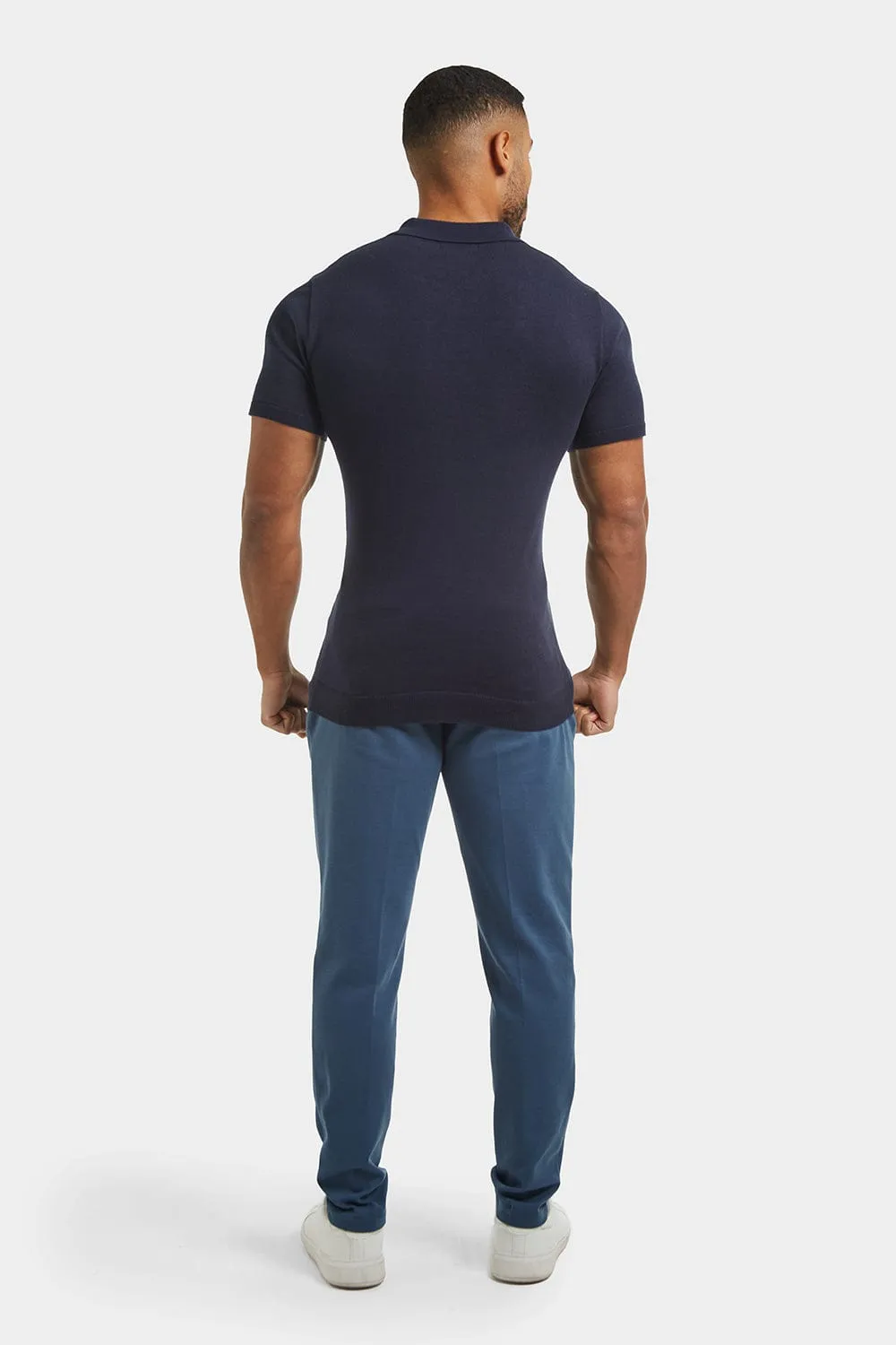 Ribbed Knitted Polo in Slate