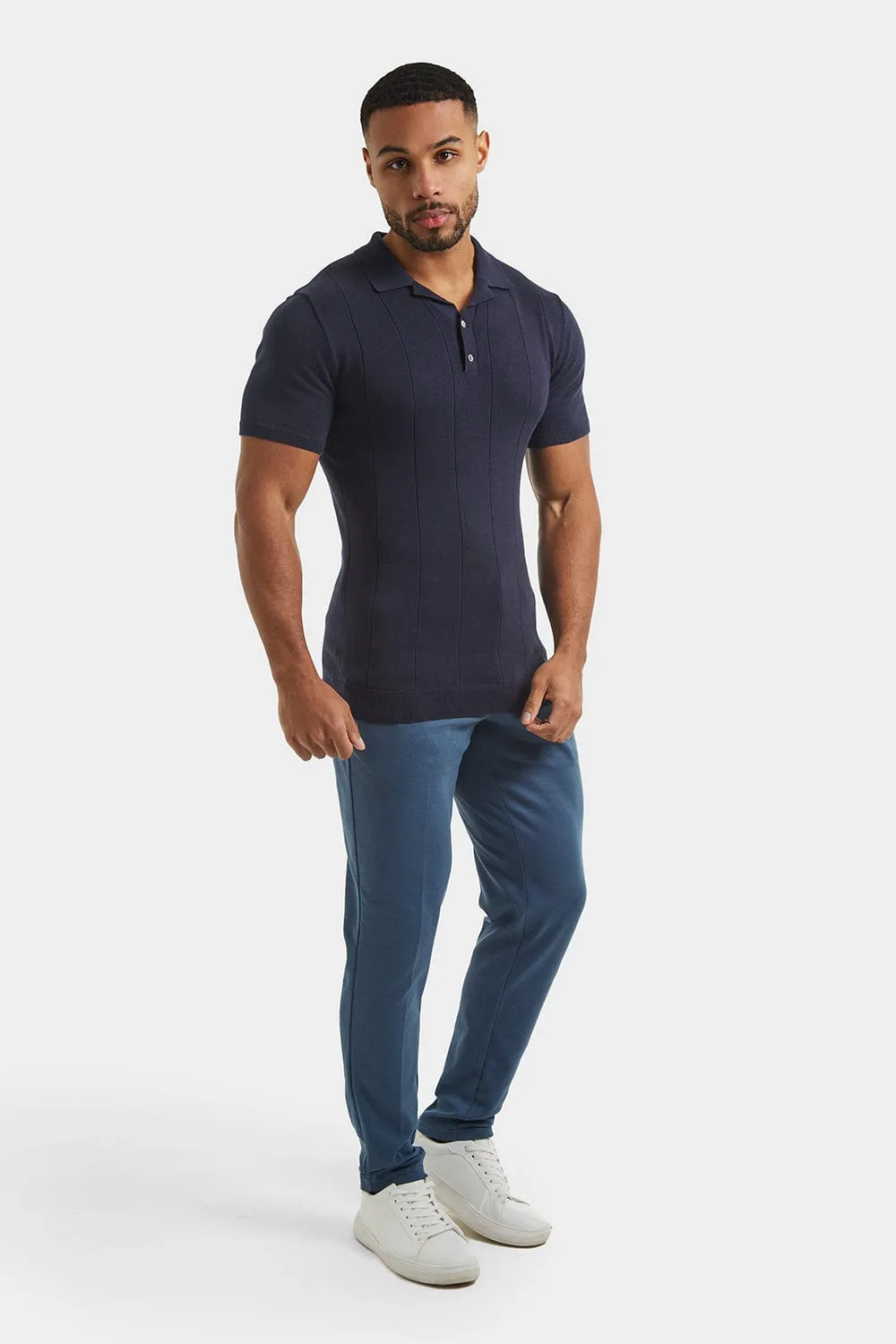 Ribbed Knitted Polo in Slate