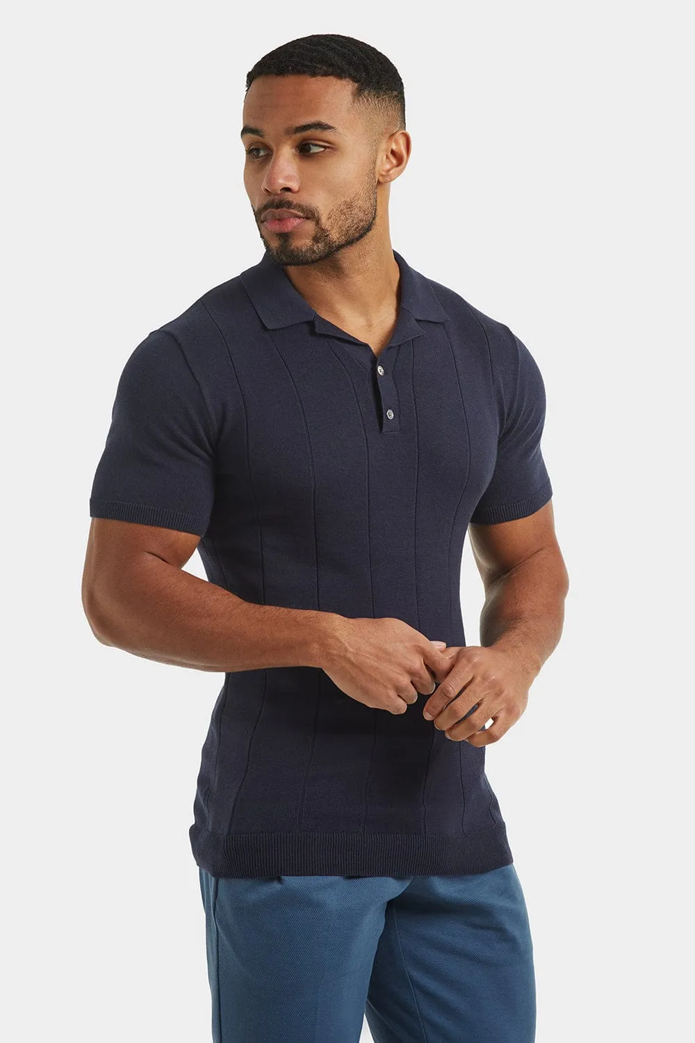 Ribbed Knitted Polo in Slate