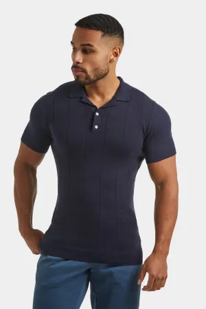 Ribbed Knitted Polo in Slate
