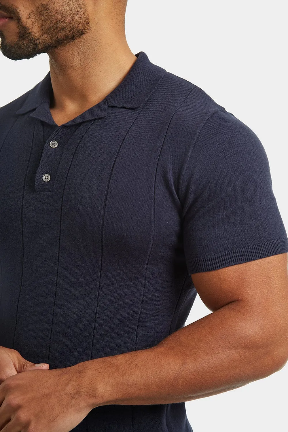 Ribbed Knitted Polo in Slate