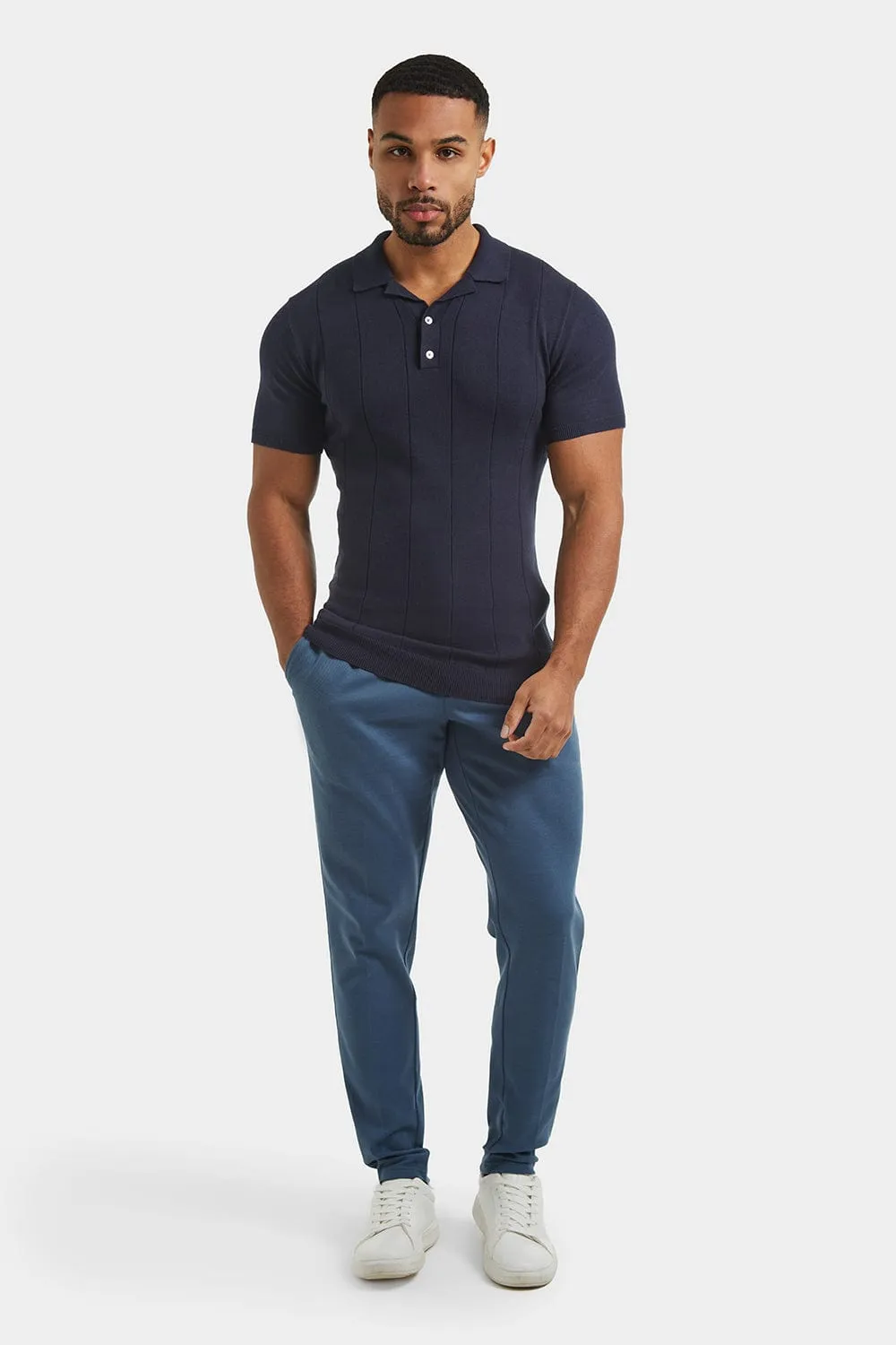 Ribbed Knitted Polo in Slate