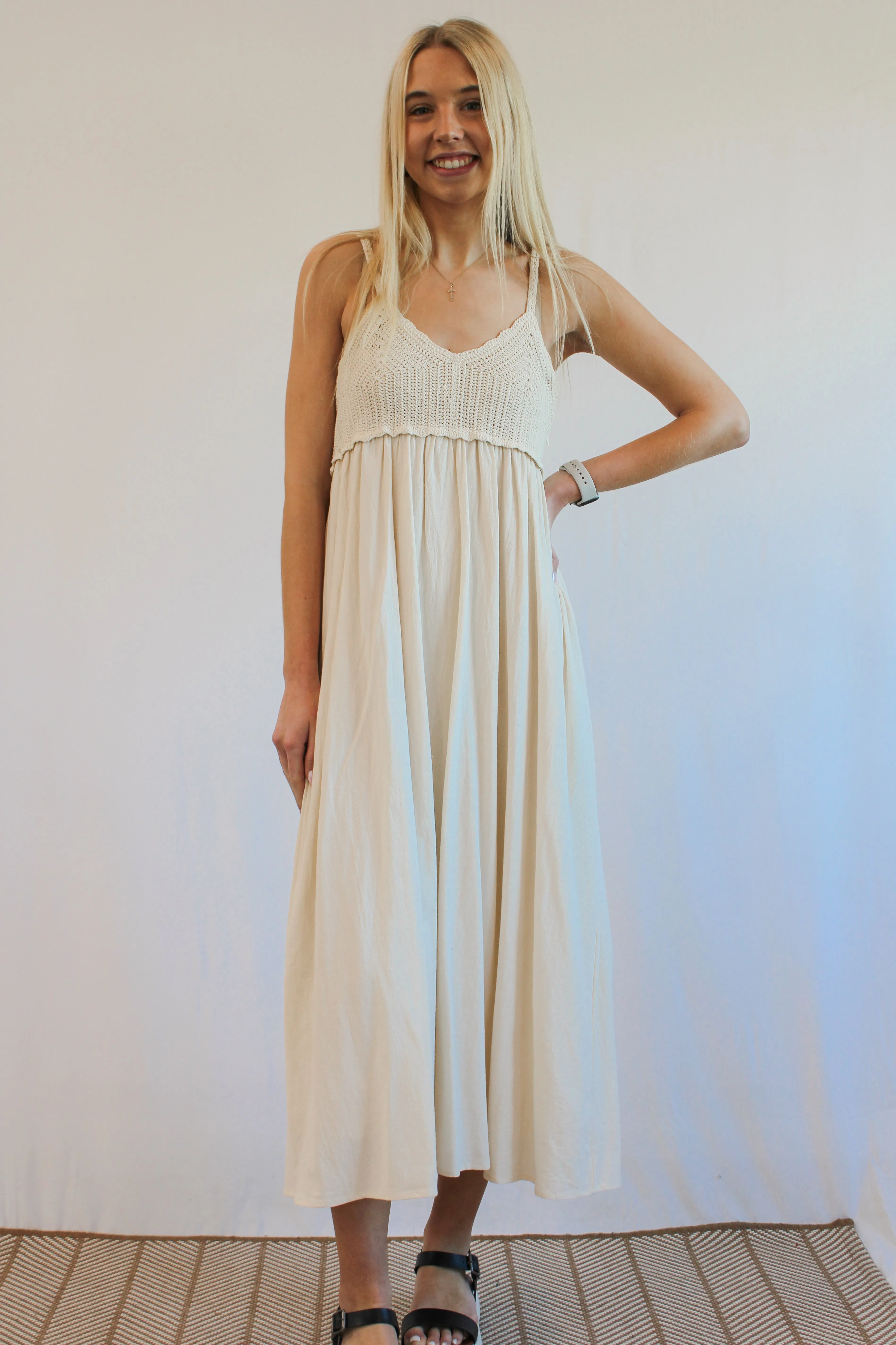 SARIN OATMEAL CROCHET SUNDRESS DRESS BY IVY & CO