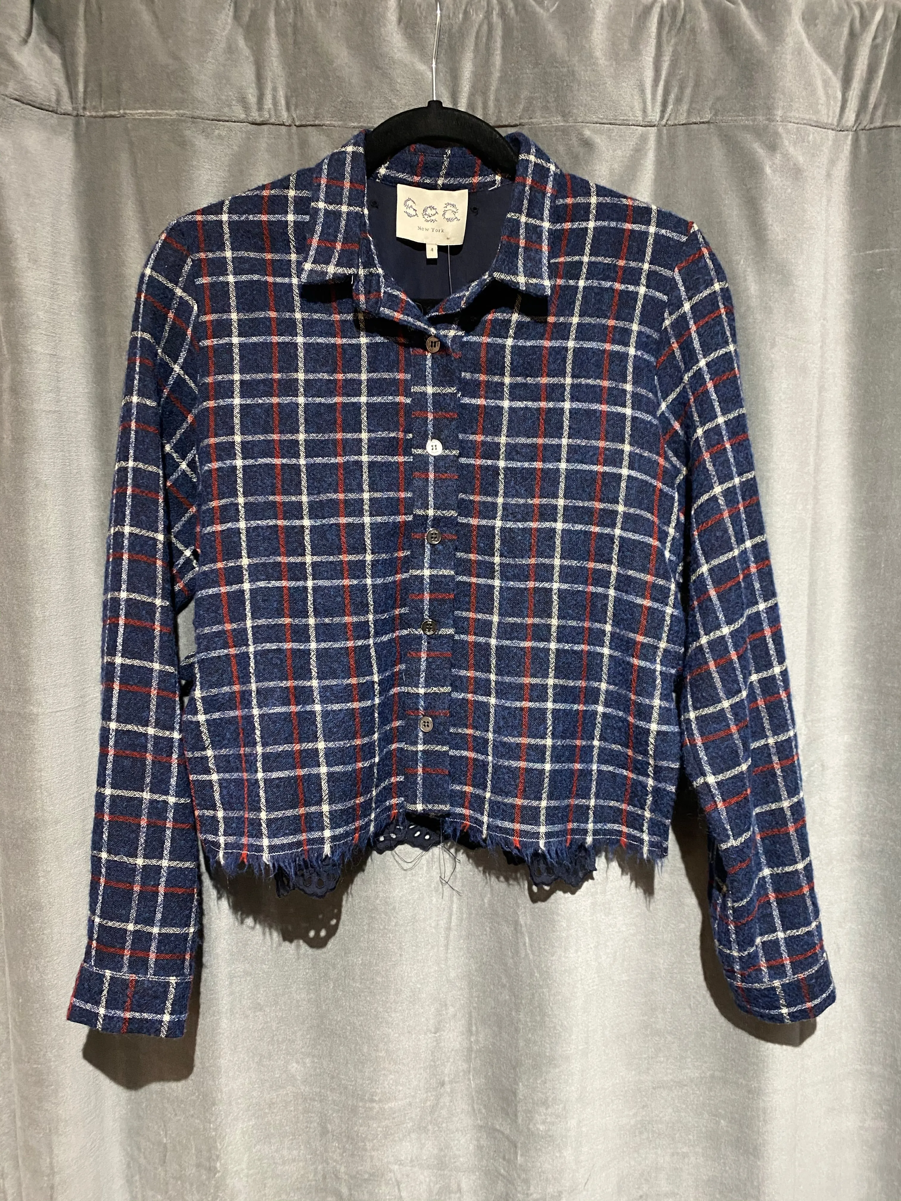 SEA New York Plaid Button Down Cropped Top