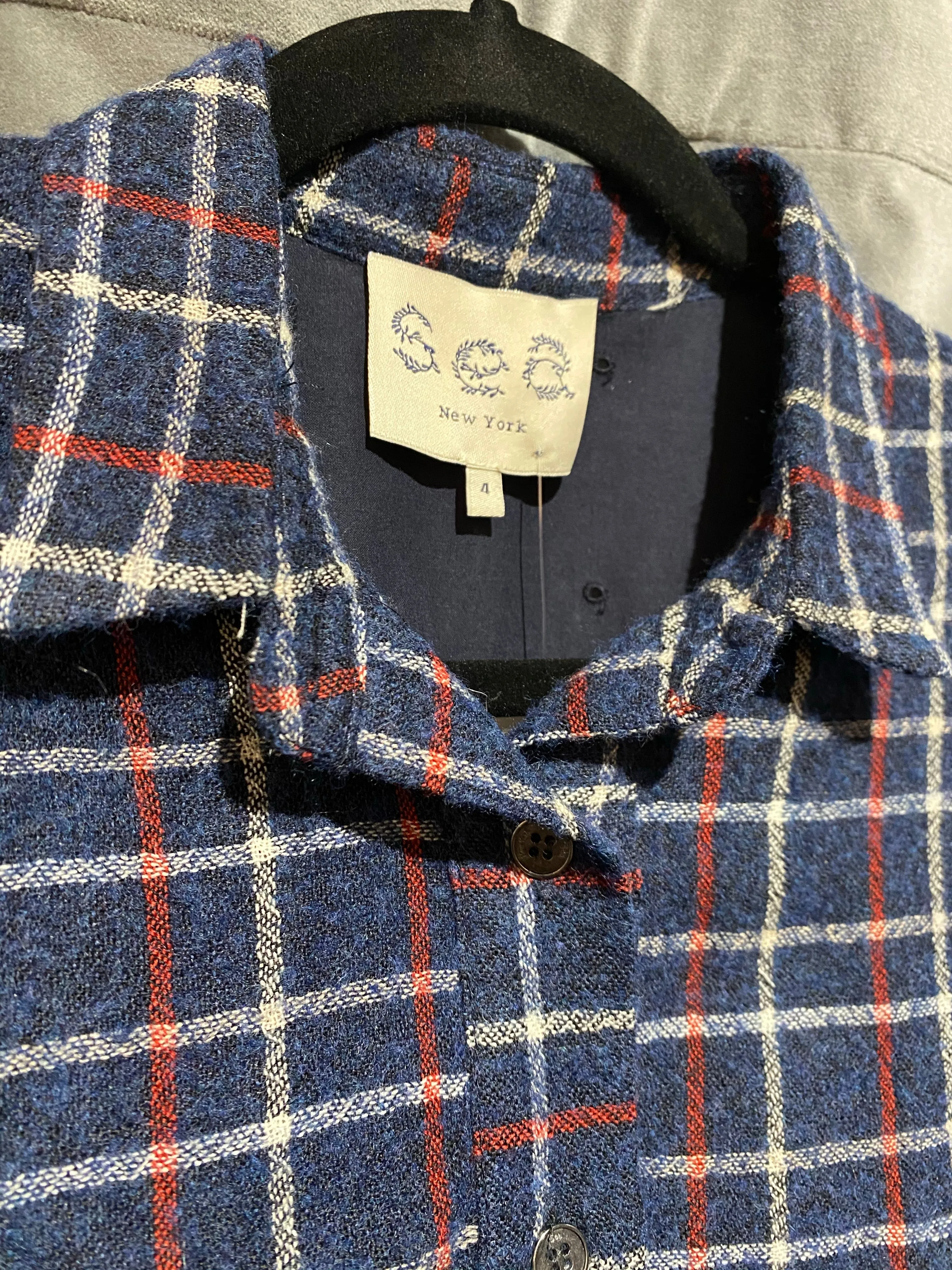SEA New York Plaid Button Down Cropped Top