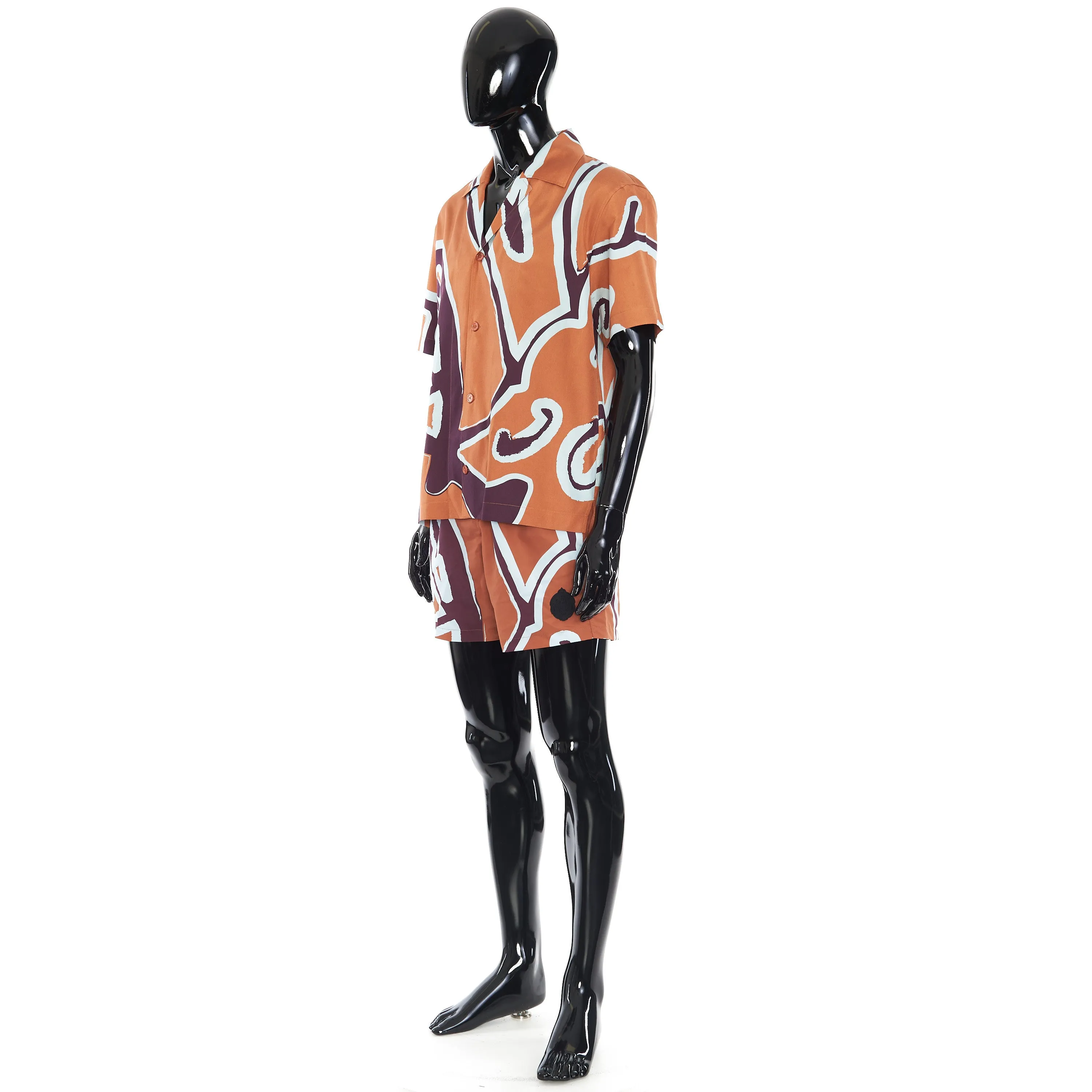 Short Sleeve Shirt With Giant Scritto Multicolour Print In Mulberry Silk