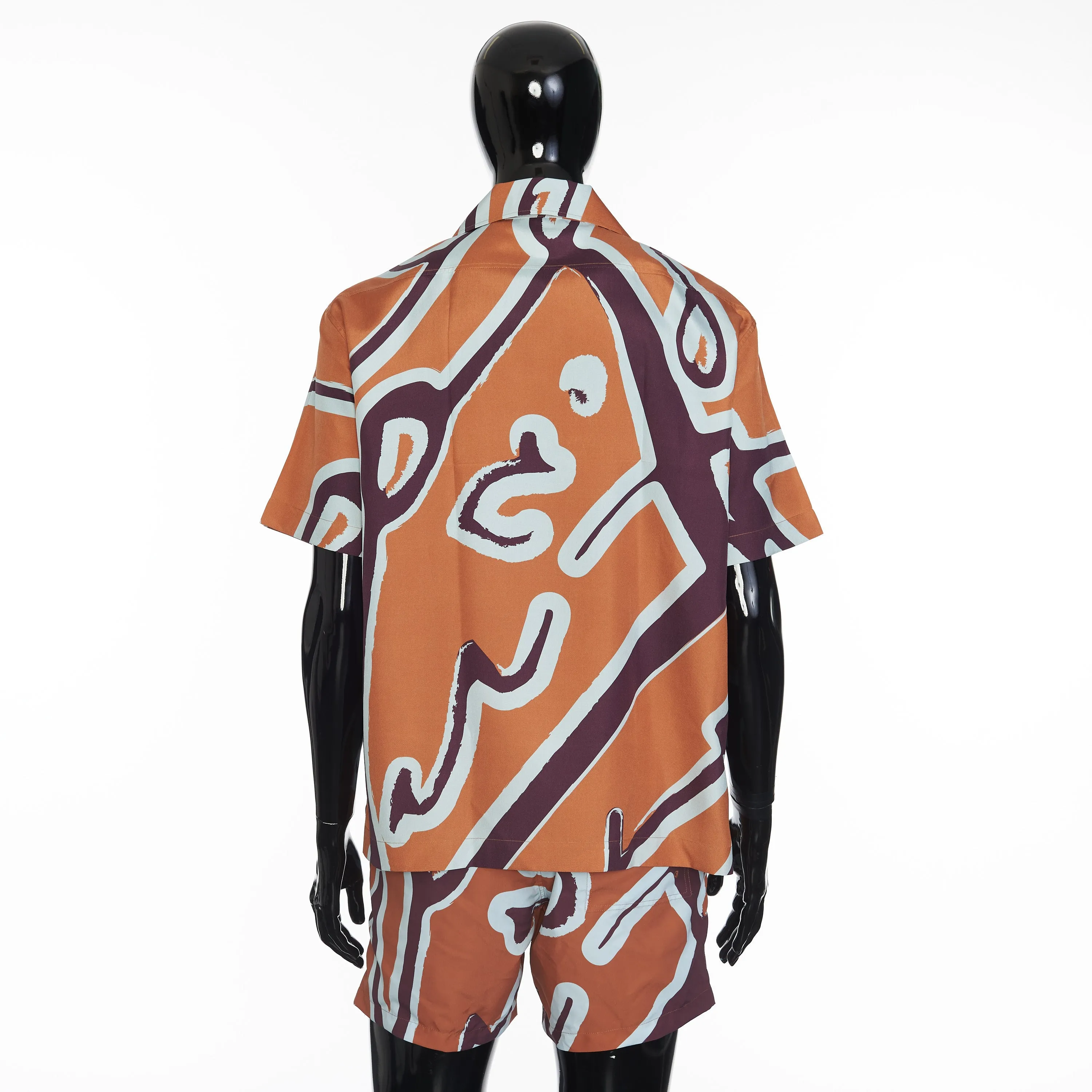 Short Sleeve Shirt With Giant Scritto Multicolour Print In Mulberry Silk