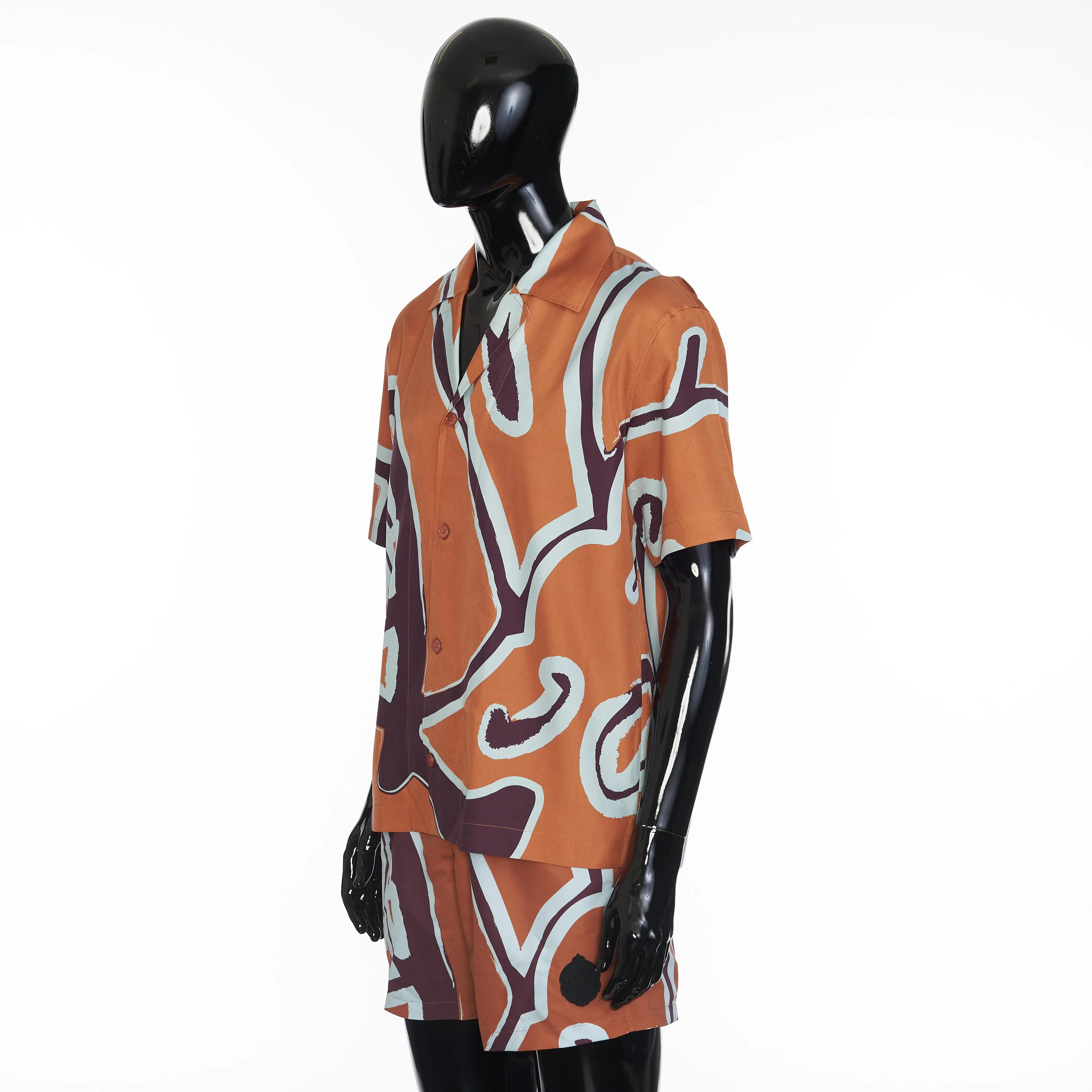 Short Sleeve Shirt With Giant Scritto Multicolour Print In Mulberry Silk