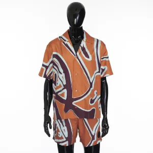 Short Sleeve Shirt With Giant Scritto Multicolour Print In Mulberry Silk