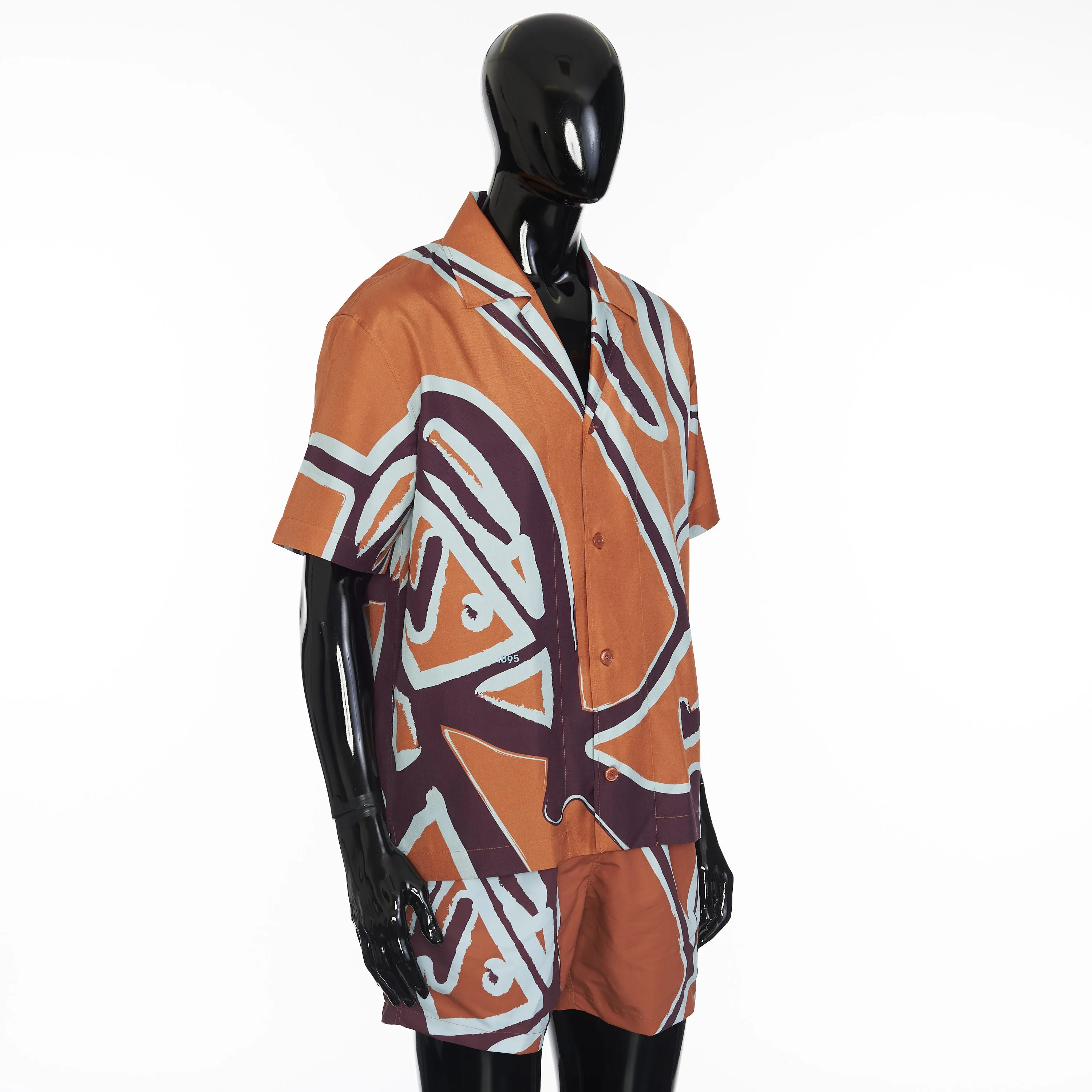 Short Sleeve Shirt With Giant Scritto Multicolour Print In Mulberry Silk