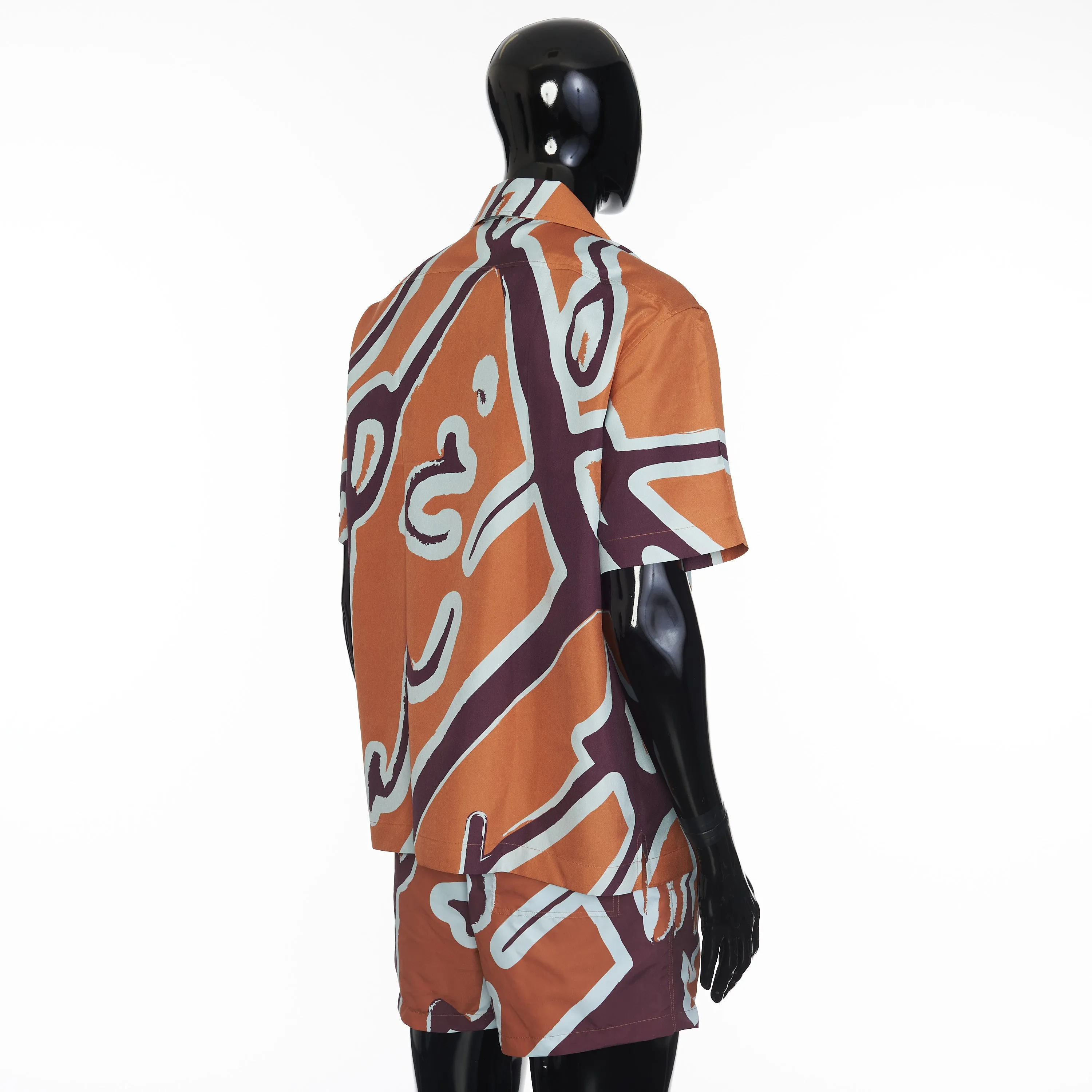 Short Sleeve Shirt With Giant Scritto Multicolour Print In Mulberry Silk