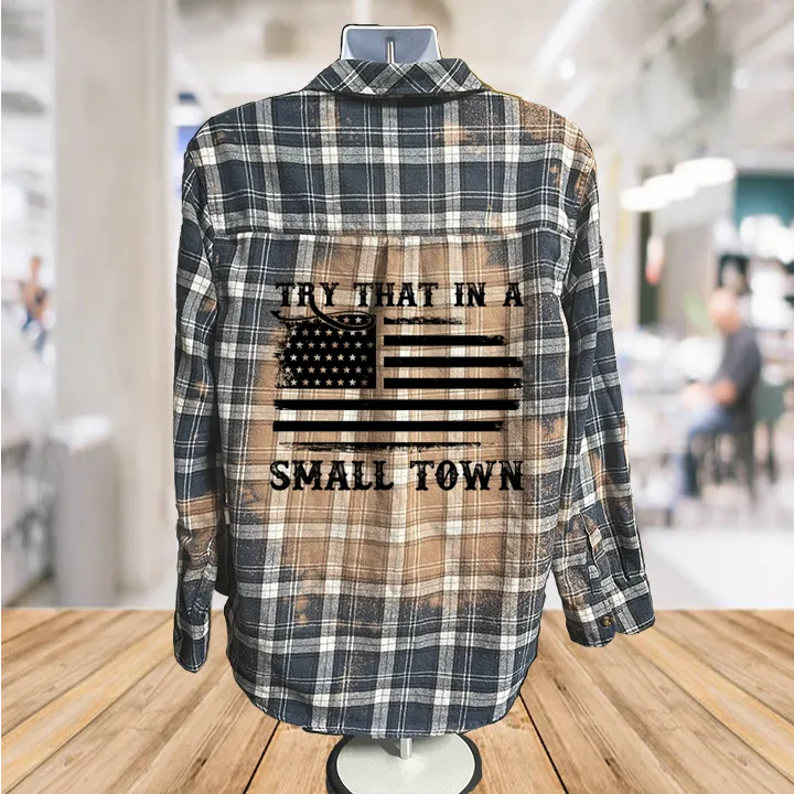 Small Town Flag Button Down Shirt: XL