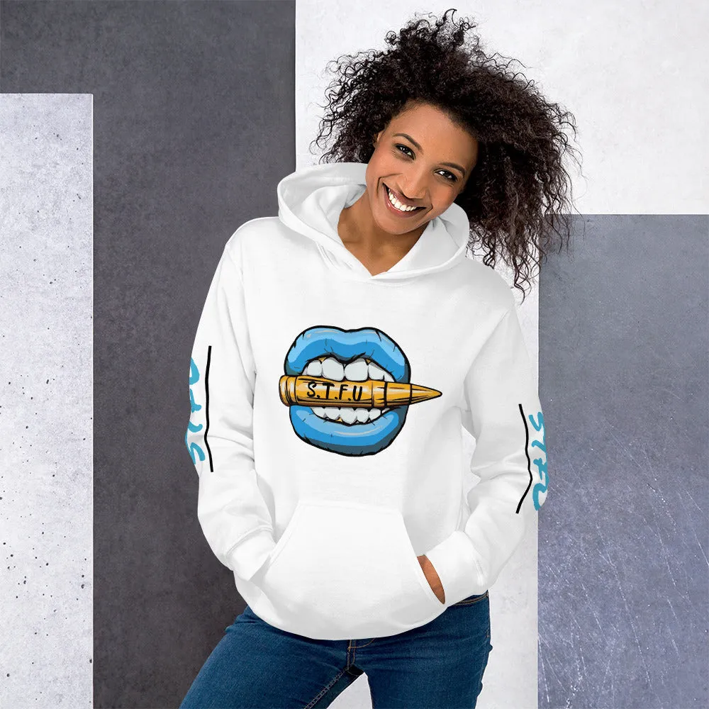 STFU Ice Blue Logo Unisex Hoodie - White
