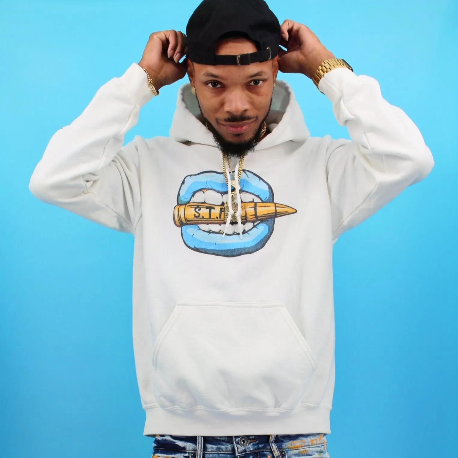 STFU Ice Blue Logo Unisex Hoodie - White