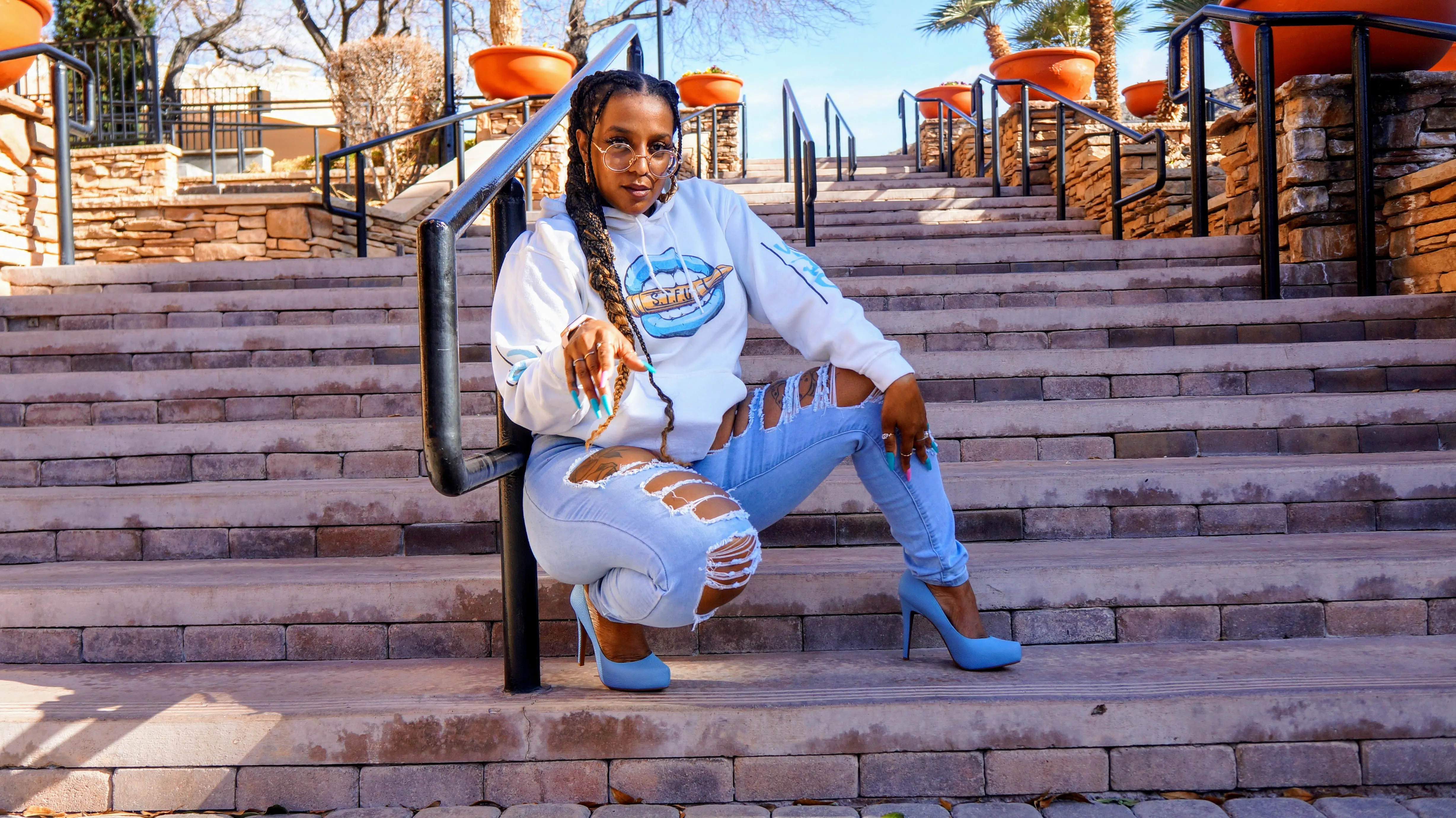STFU Ice Blue Logo Unisex Hoodie - White