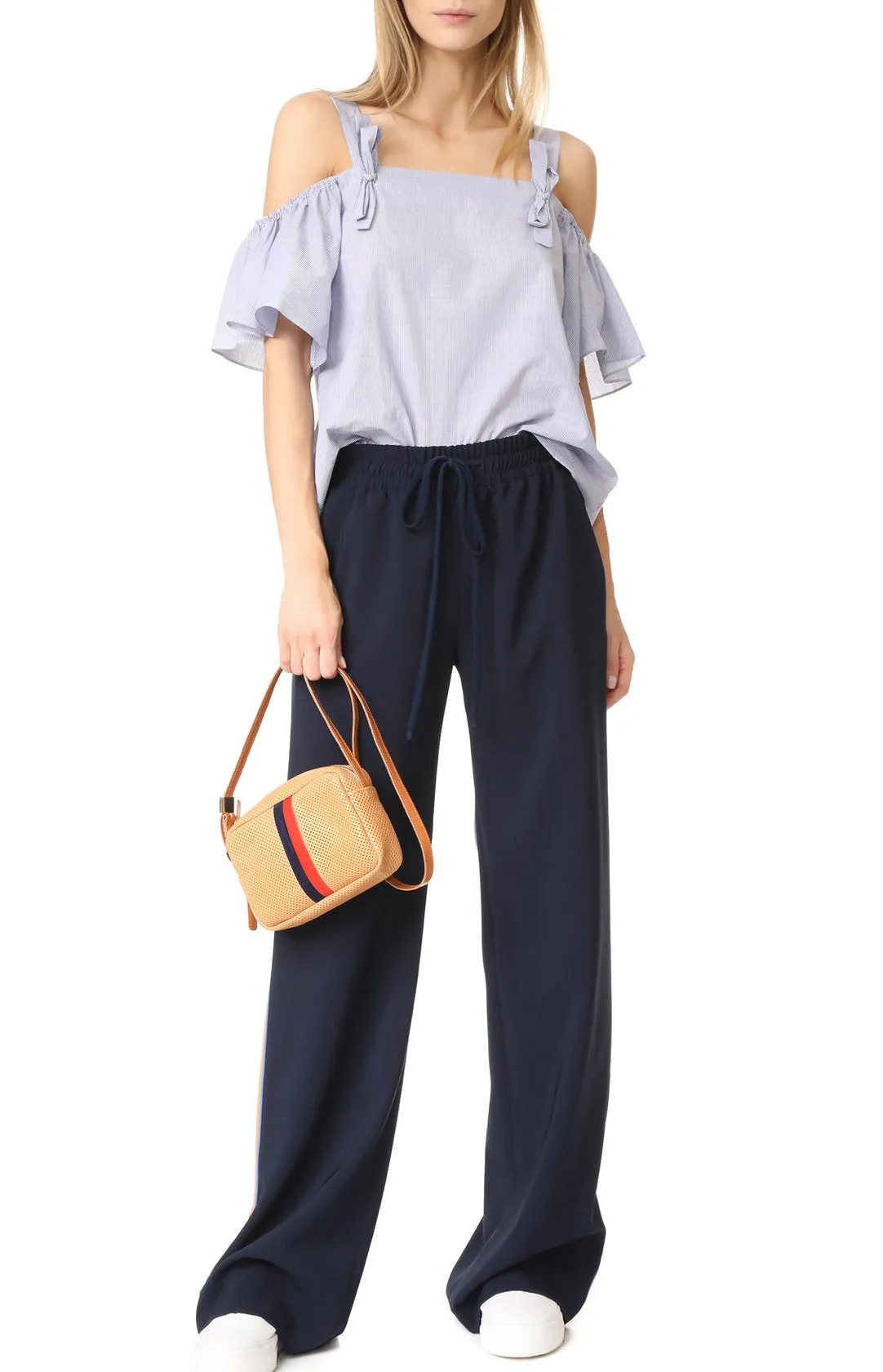 Striped Sling Off-shoulder Short-sleeved Loose Top