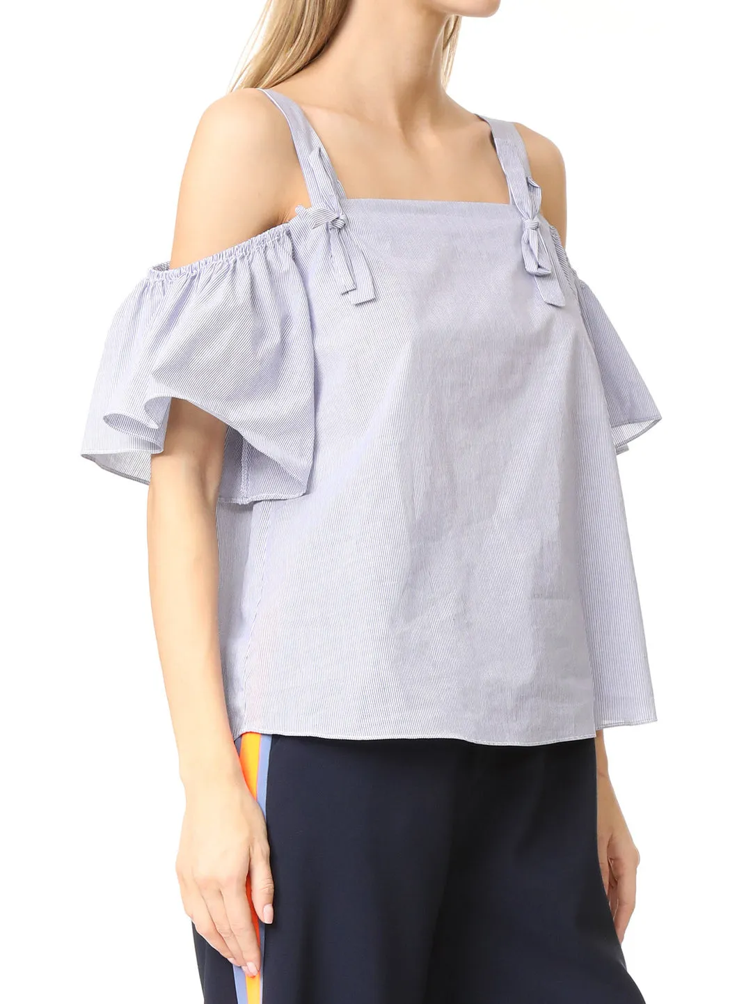 Striped Sling Off-shoulder Short-sleeved Loose Top