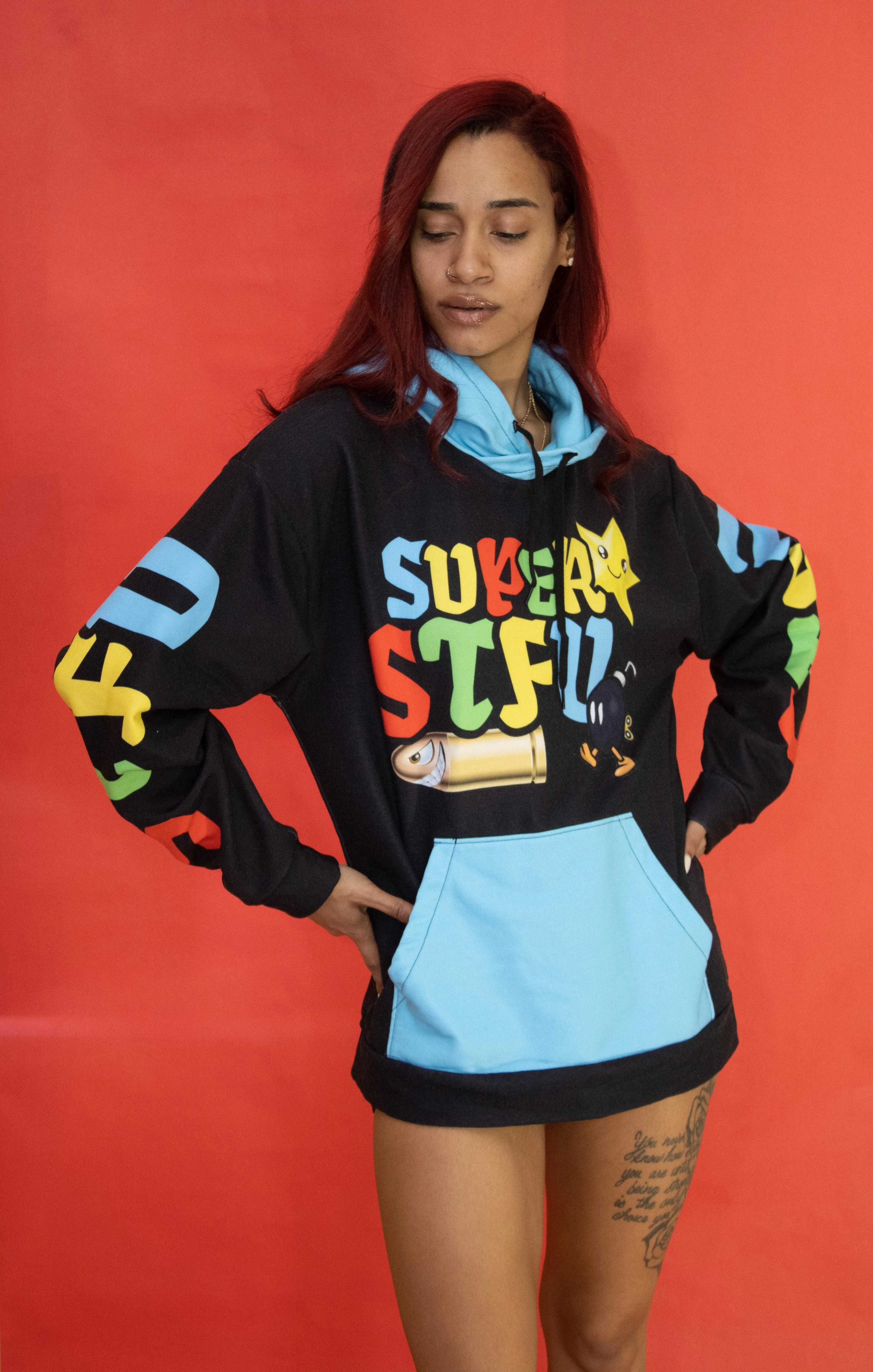 Super STFU Unisex Hoodie - Black/Blue