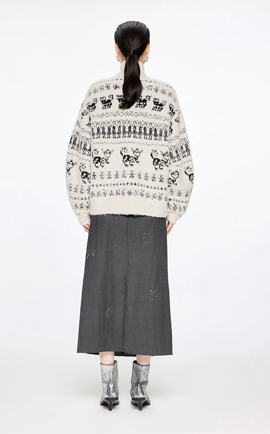 Sweater / JNBY High Neck Alpaca Wool Cardigan