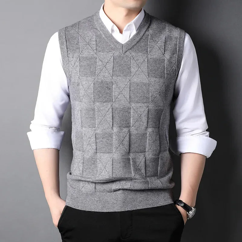 Top Grade New Fashion Brand Knit Pullover Sleeveless Sweater Vest Men V-Neck Sleeveless Preppy Trendy Casual Mens Clothes 2023