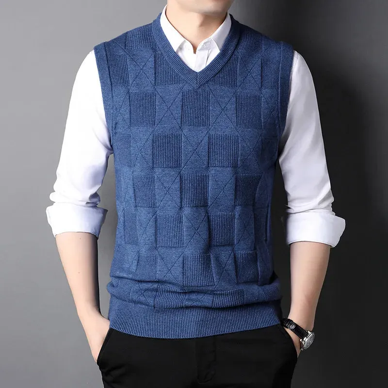 Top Grade New Fashion Brand Knit Pullover Sleeveless Sweater Vest Men V-Neck Sleeveless Preppy Trendy Casual Mens Clothes 2023