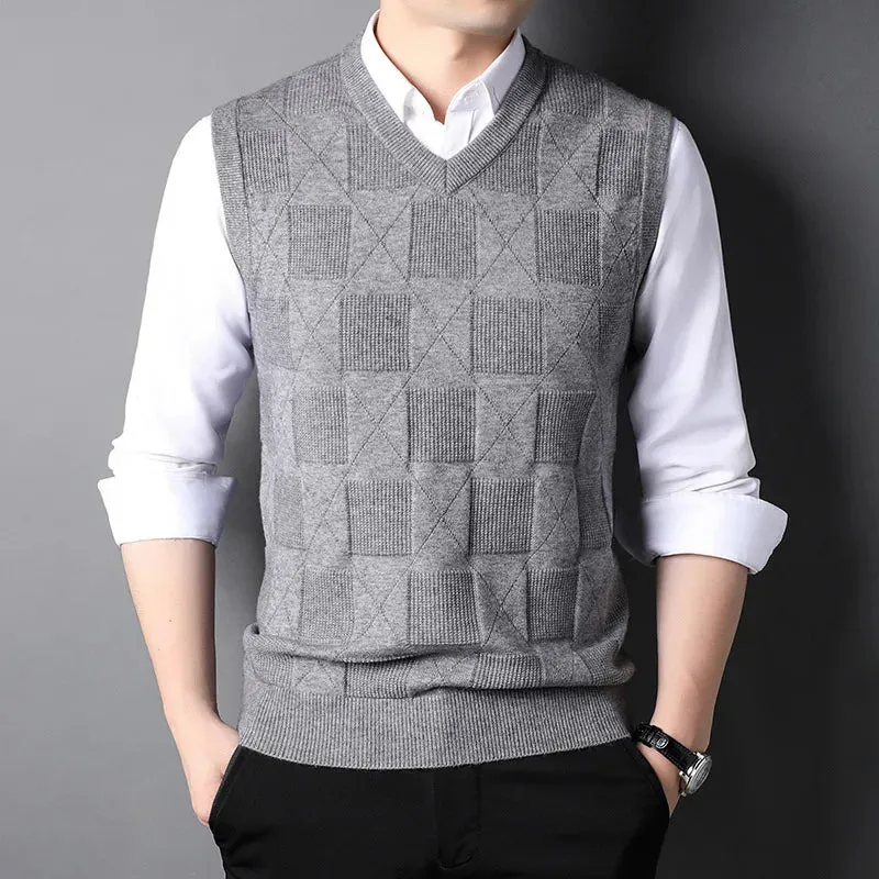 Top Grade New Fashion Brand Knit Pullover Sleeveless Sweater Vest Men V-Neck Sleeveless Preppy Trendy Casual Mens Clothes 2023
