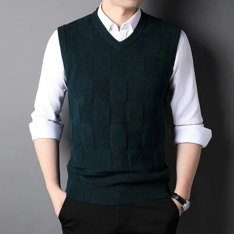 Top Grade New Fashion Brand Knit Pullover Sleeveless Sweater Vest Men V-Neck Sleeveless Preppy Trendy Casual Mens Clothes 2023