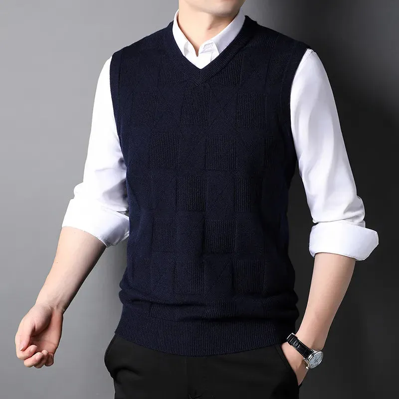 Top Grade New Fashion Brand Knit Pullover Sleeveless Sweater Vest Men V-Neck Sleeveless Preppy Trendy Casual Mens Clothes 2023