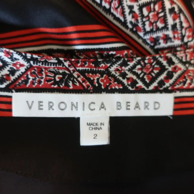 Veronica Beard Flounce Mini Dress Ivy Black/Red Striped Silk Satin Size 2