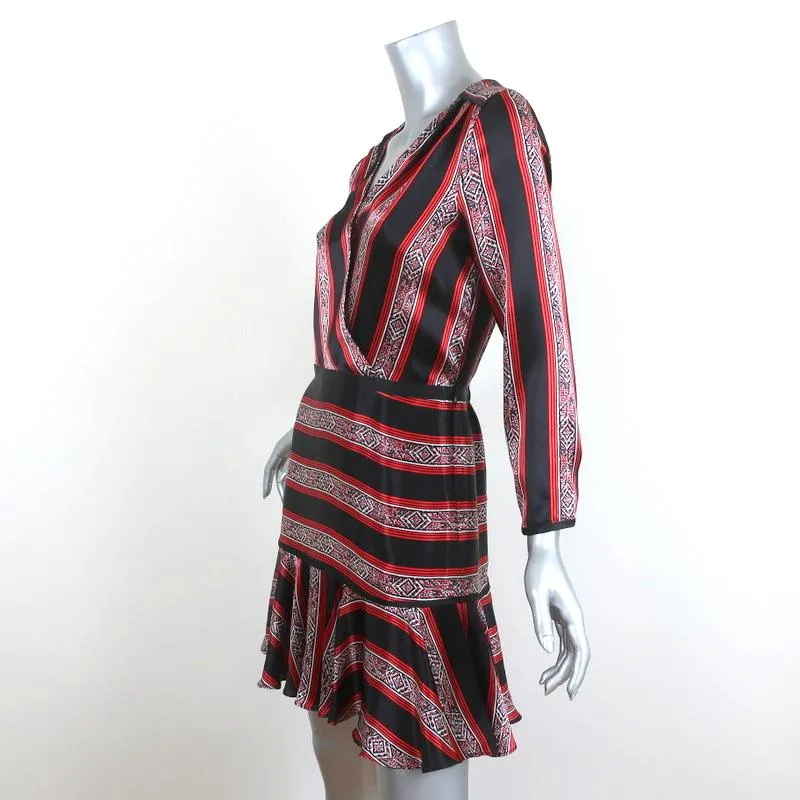 Veronica Beard Flounce Mini Dress Ivy Black/Red Striped Silk Satin Size 2