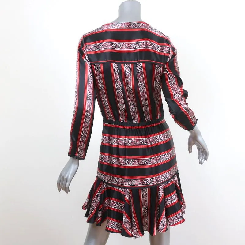 Veronica Beard Flounce Mini Dress Ivy Black/Red Striped Silk Satin Size 2