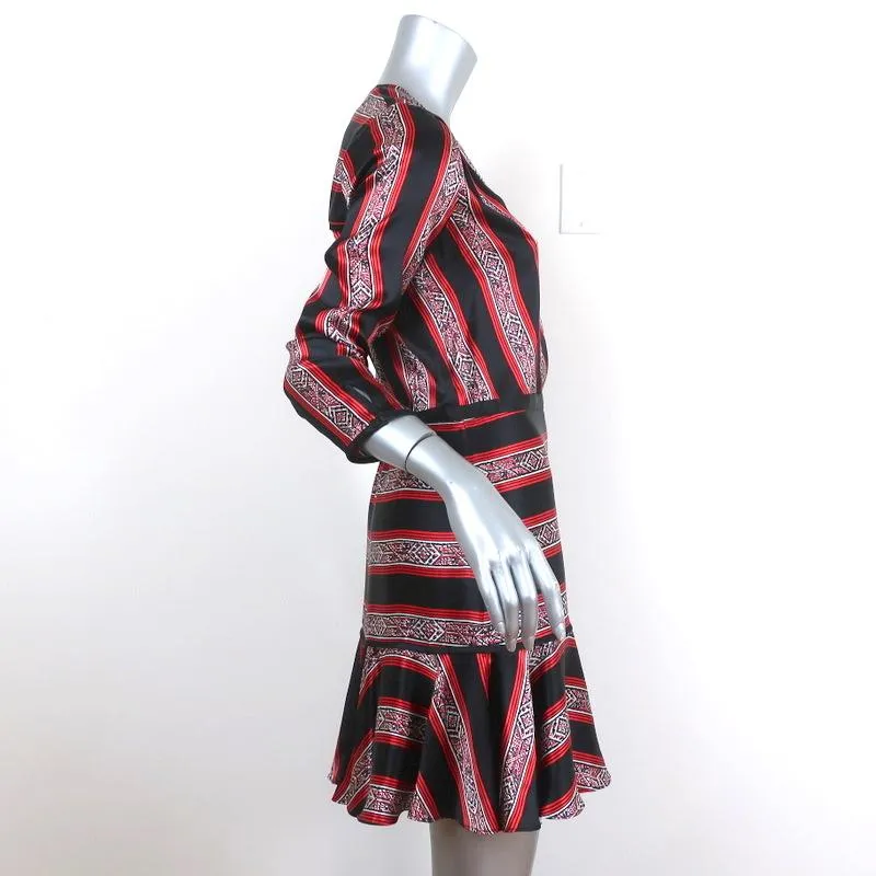Veronica Beard Flounce Mini Dress Ivy Black/Red Striped Silk Satin Size 2