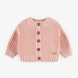 Veste de maille rose en imitation cachemire, naissance || Pink knitted vest with a cashmere imitation, newborn