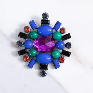Vintage Blue, Green, Jet, Purple, and Red Rhinestone Brooch