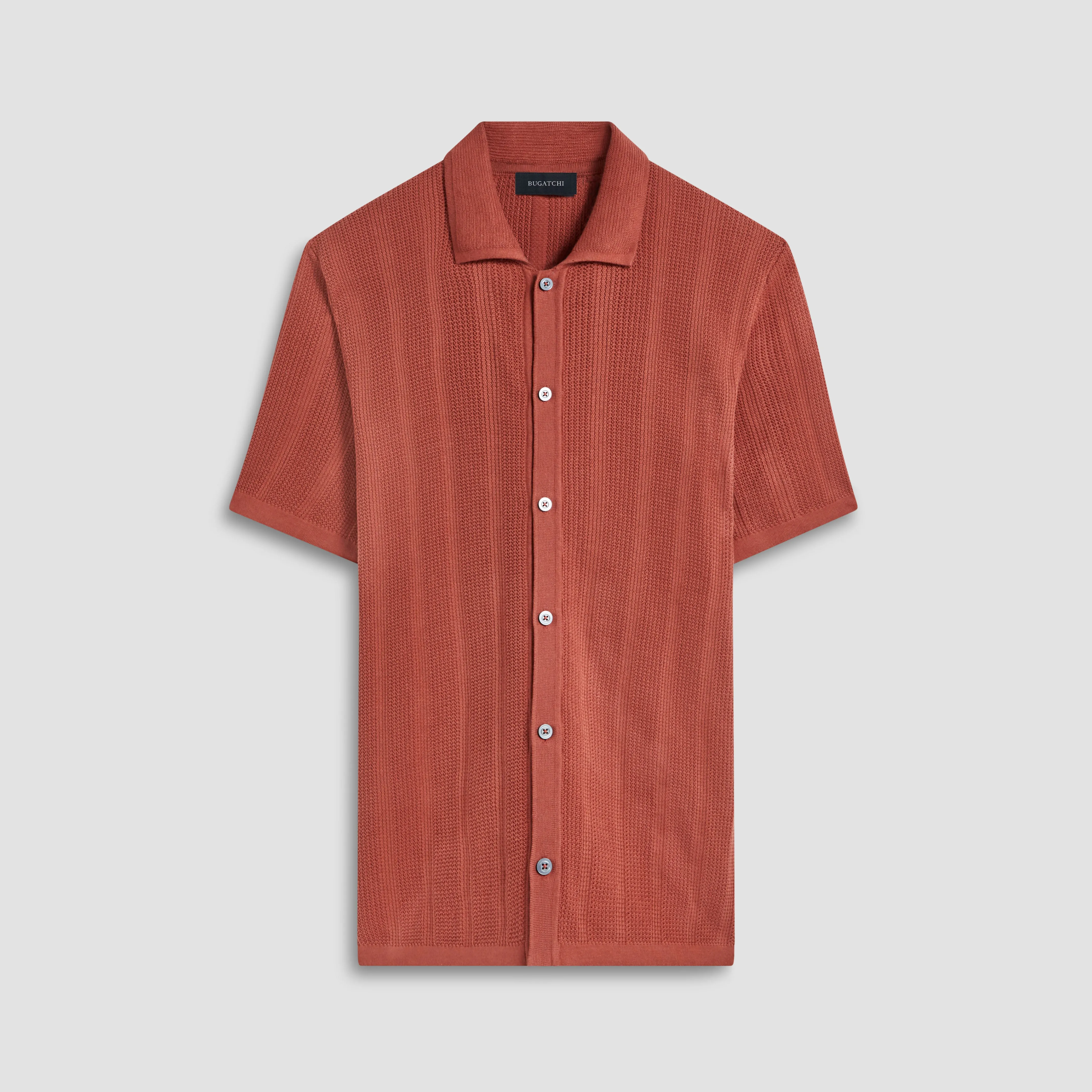 Waffle Rib Full Button Short Sleeve Polo Sweater