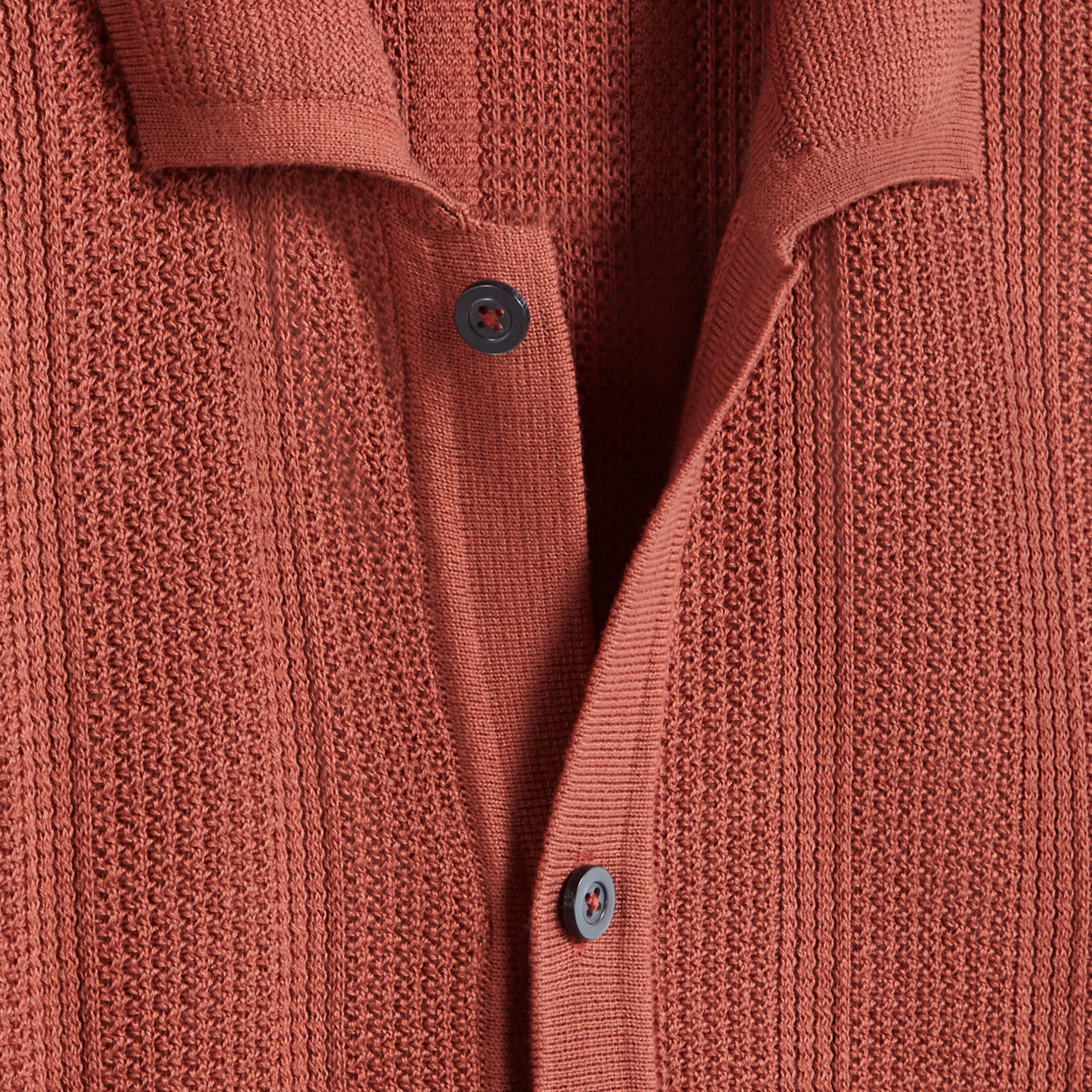 Waffle Rib Full Button Short Sleeve Polo Sweater