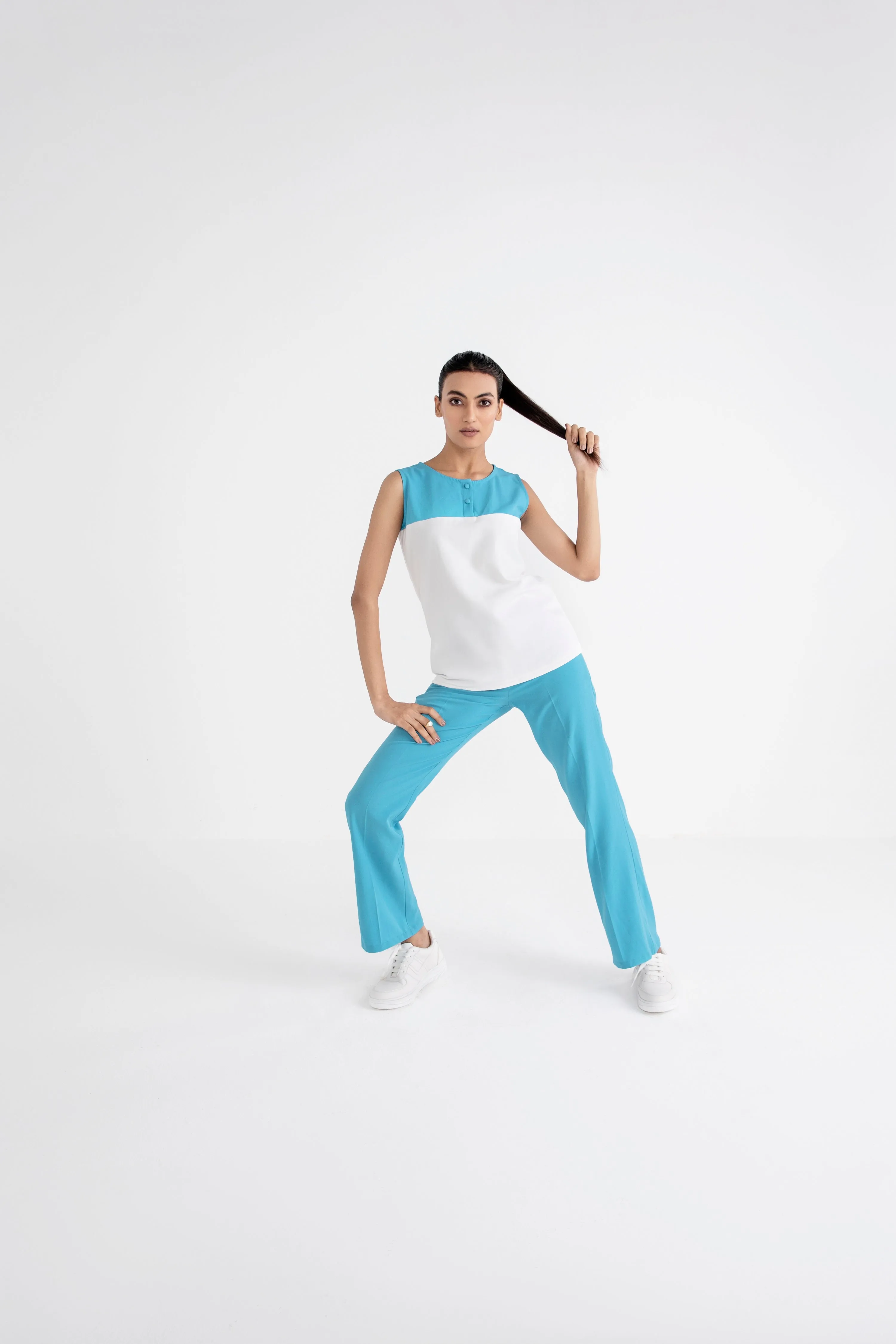 White And Blue Two-Toned Co-ord Set for workwear