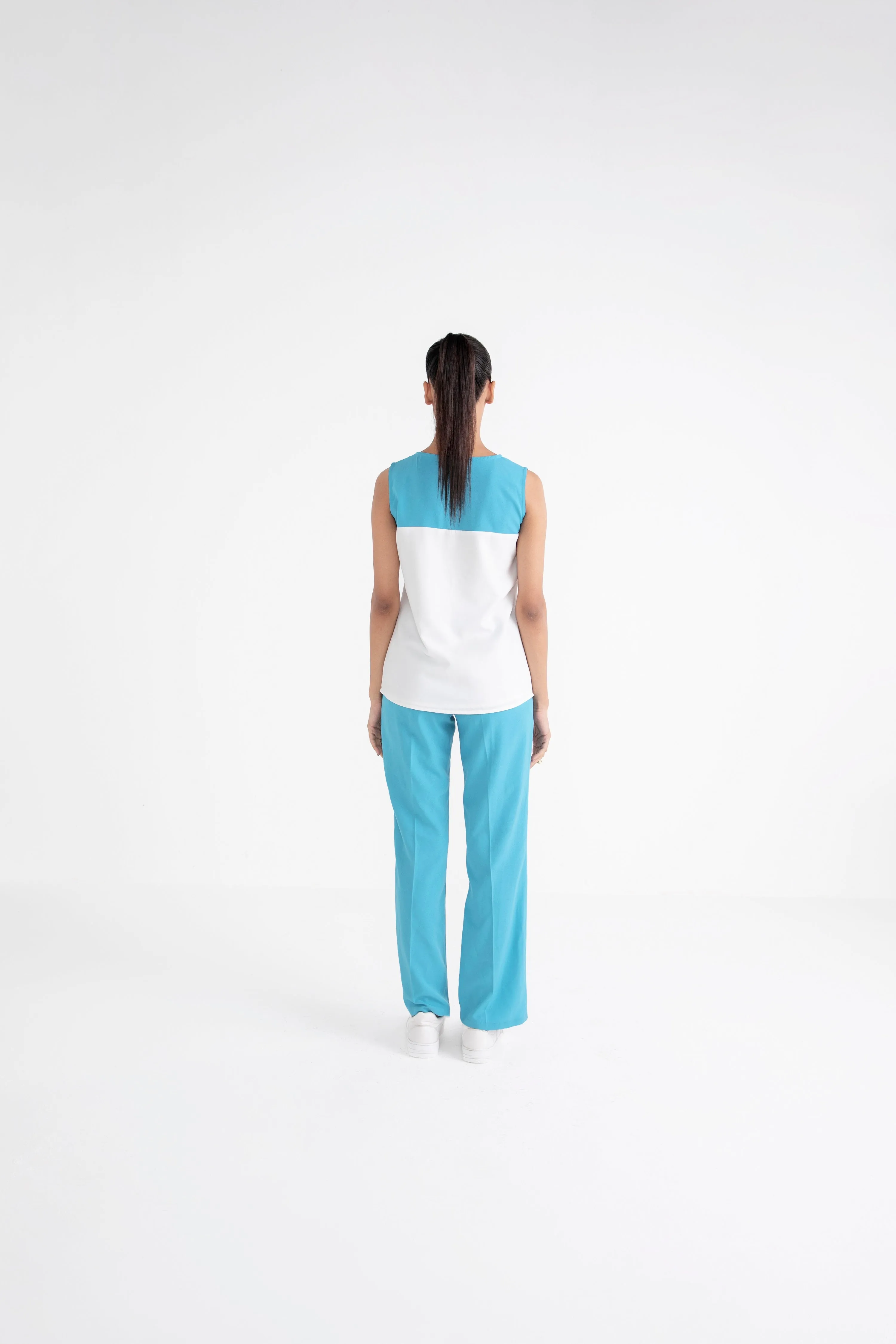 White And Blue Two-Toned Co-ord Set for workwear