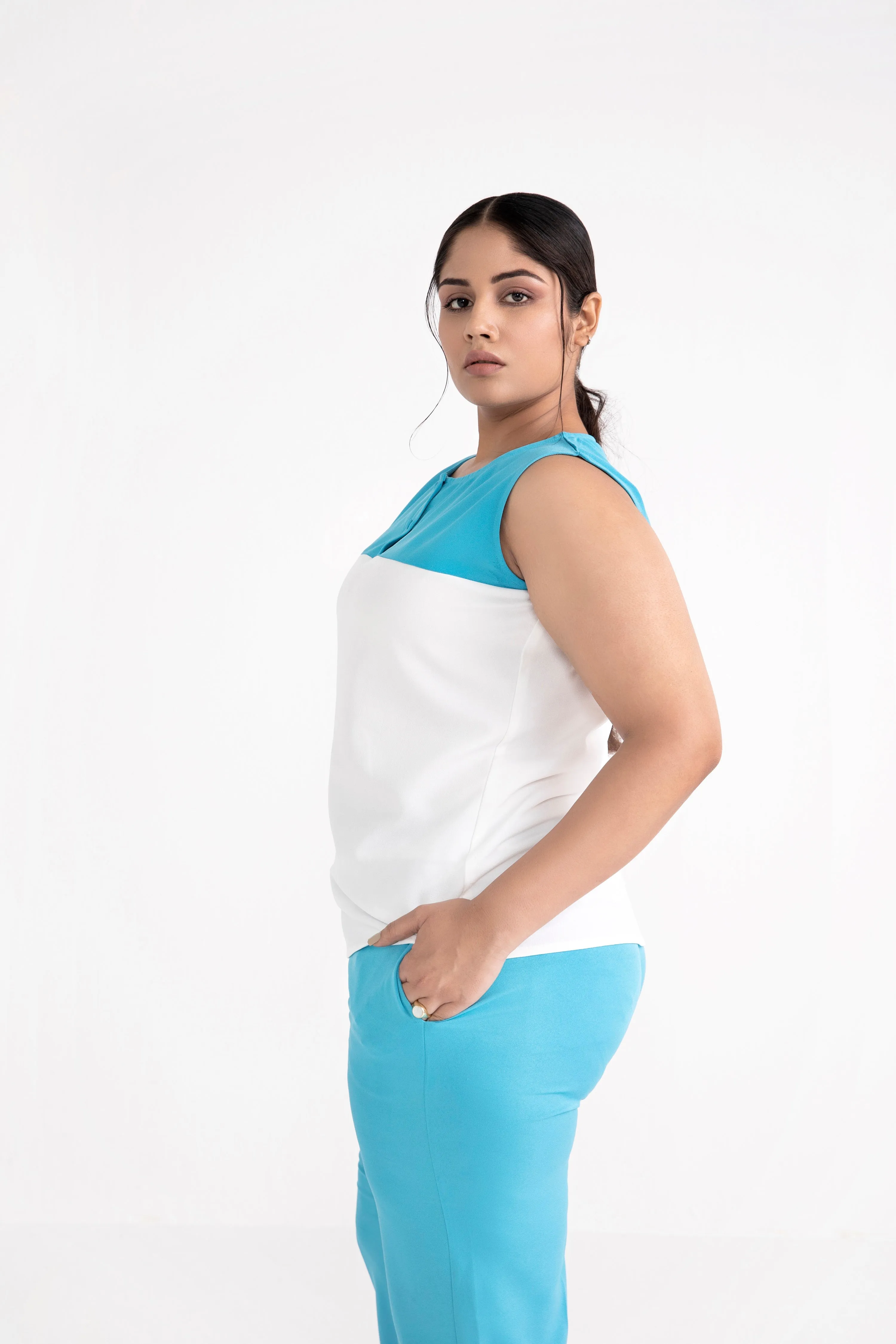 White And Blue Two-Toned Co-ord Set for workwear