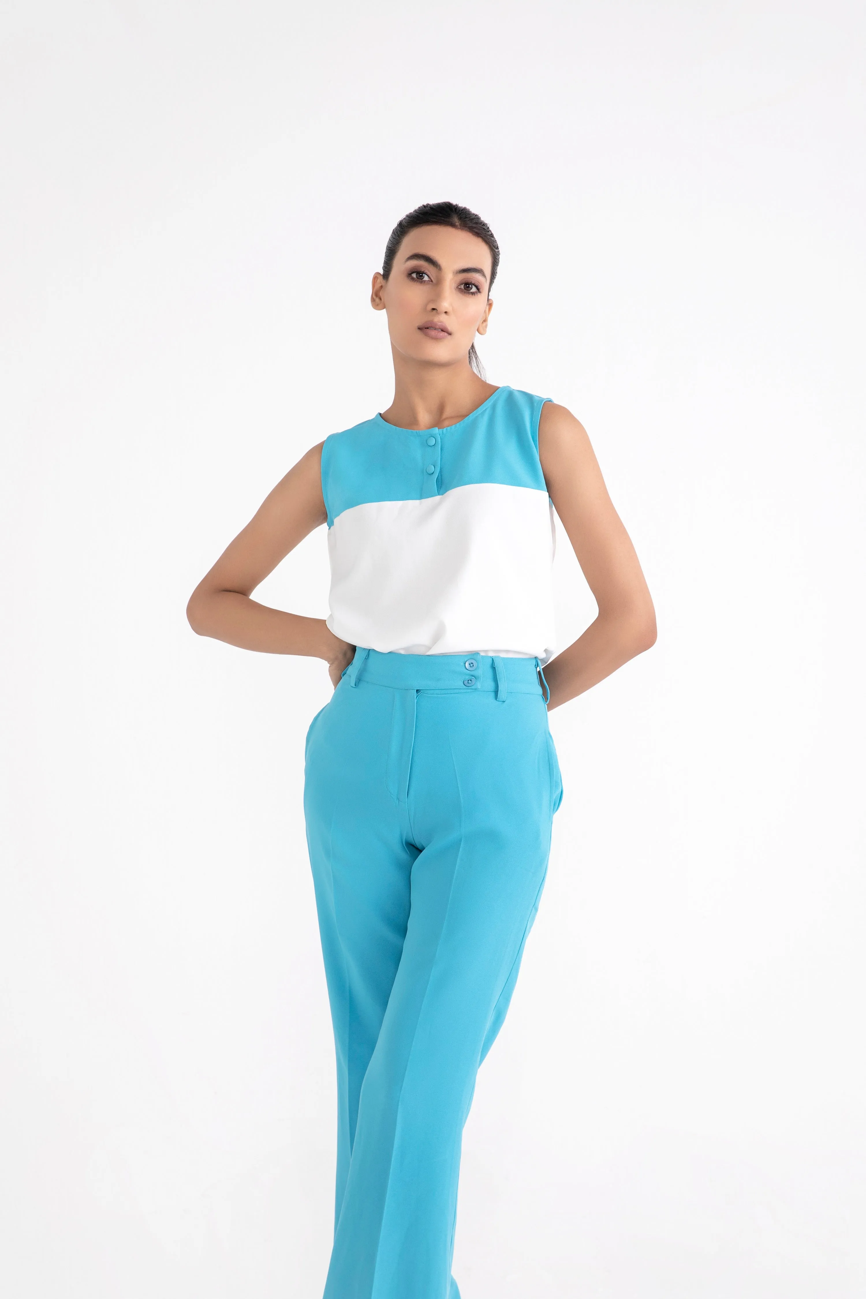 White And Blue Two-Toned Co-ord Set for workwear