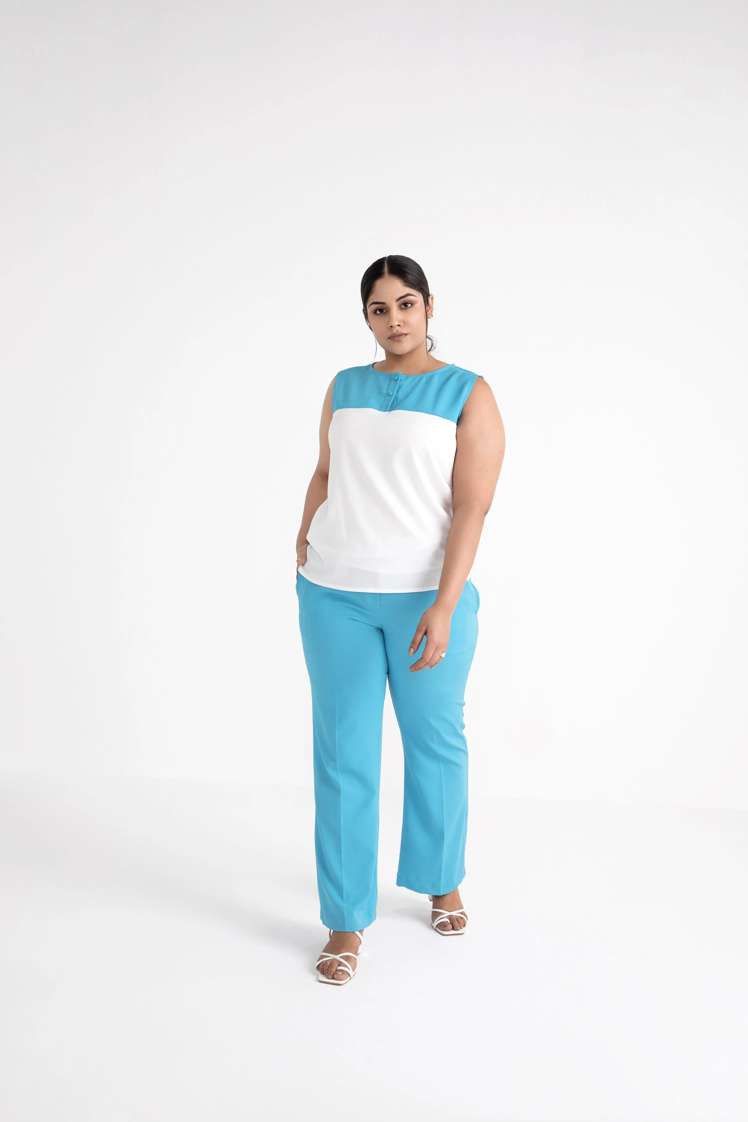 White And Blue Two-Toned Co-ord Set for workwear